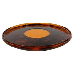 Retro Italian 1970s Serving Round Tray in Indian Yellow Lucite and Faux Tortoiseshell 