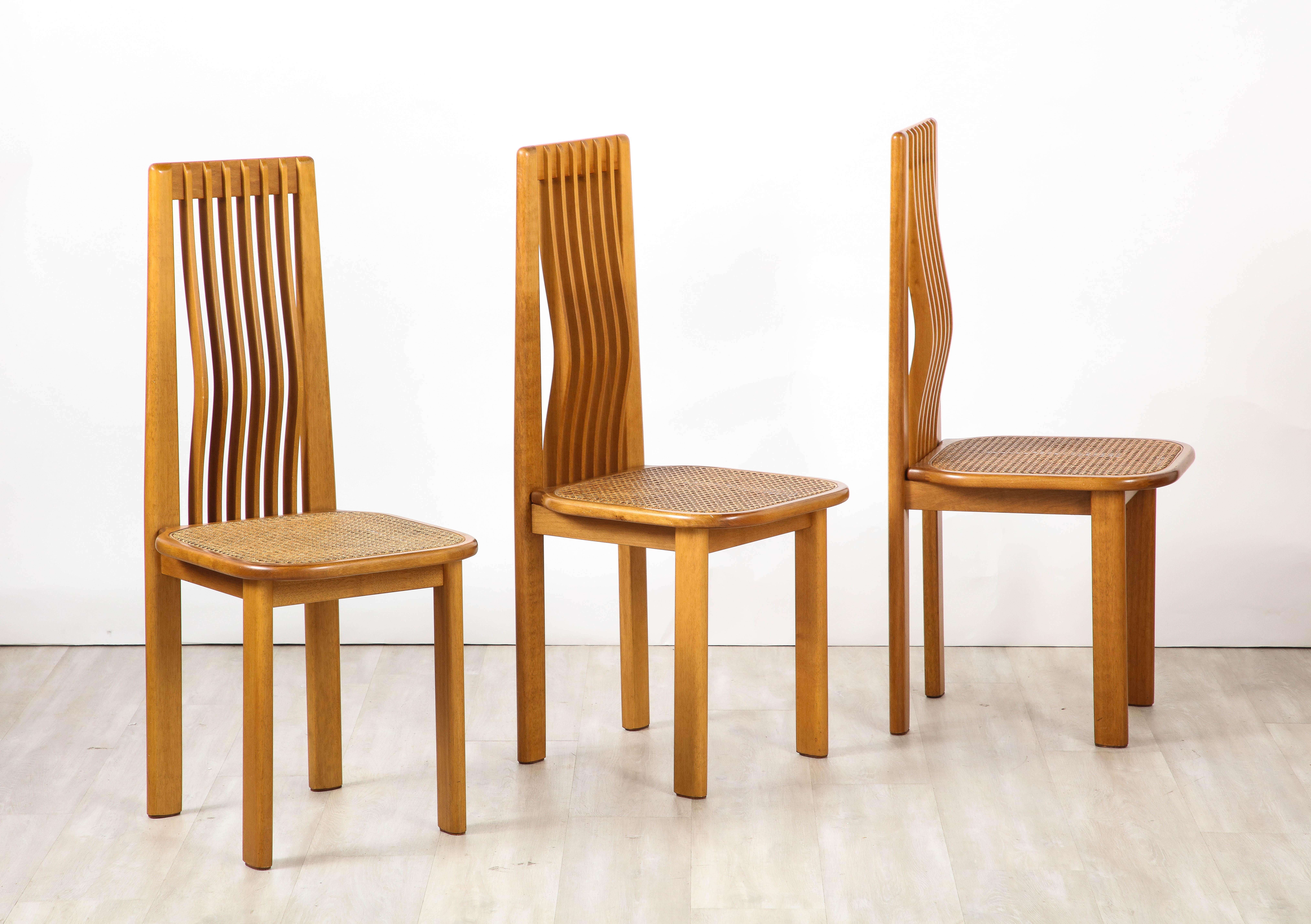 Italian 1970's Set of Six Maple and Cane Dining Chairs, Italy, circa 1970  For Sale 7