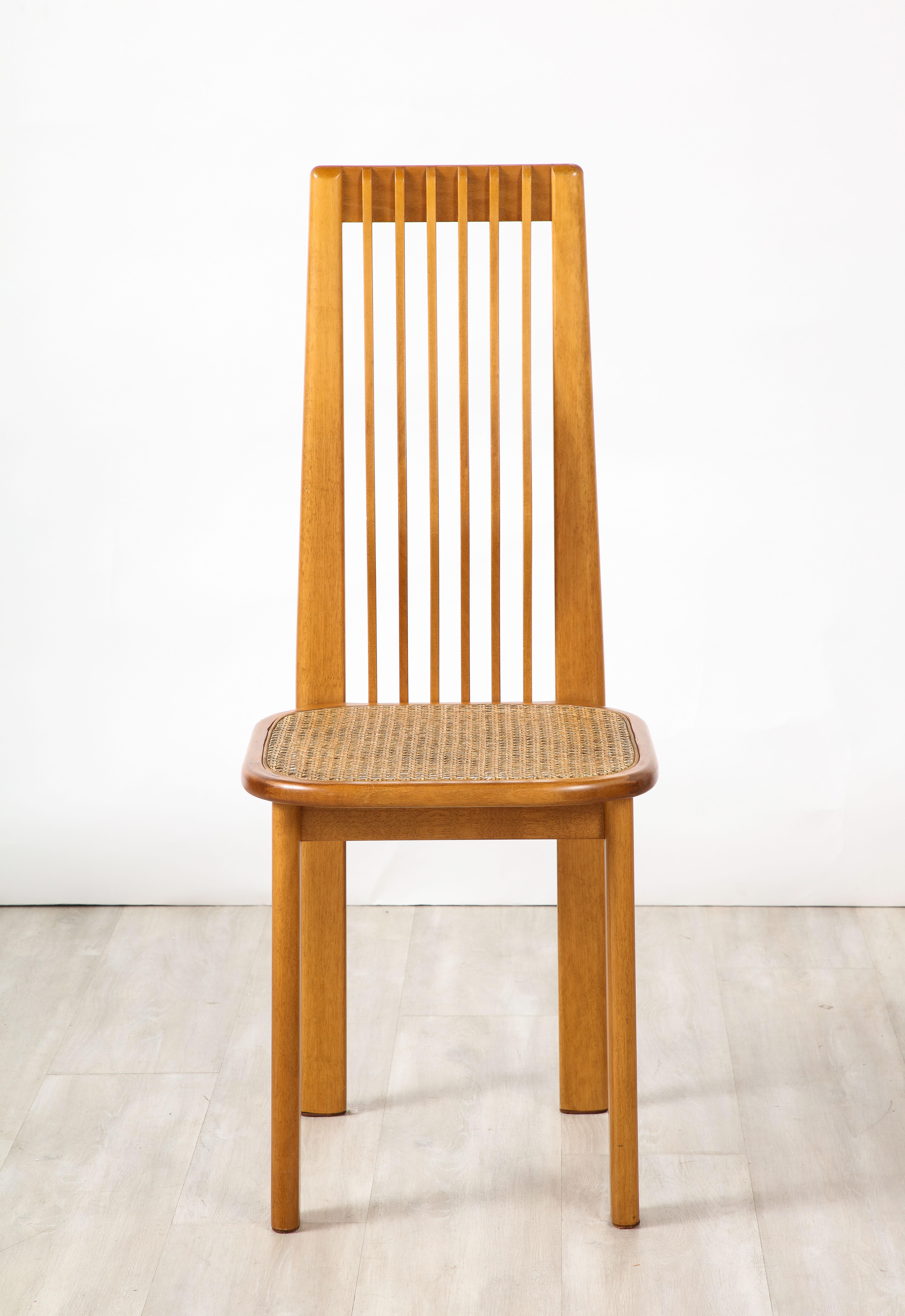 Italian 1970's Set of Six Maple and Cane Dining Chairs, Italy, circa 1970  For Sale 8