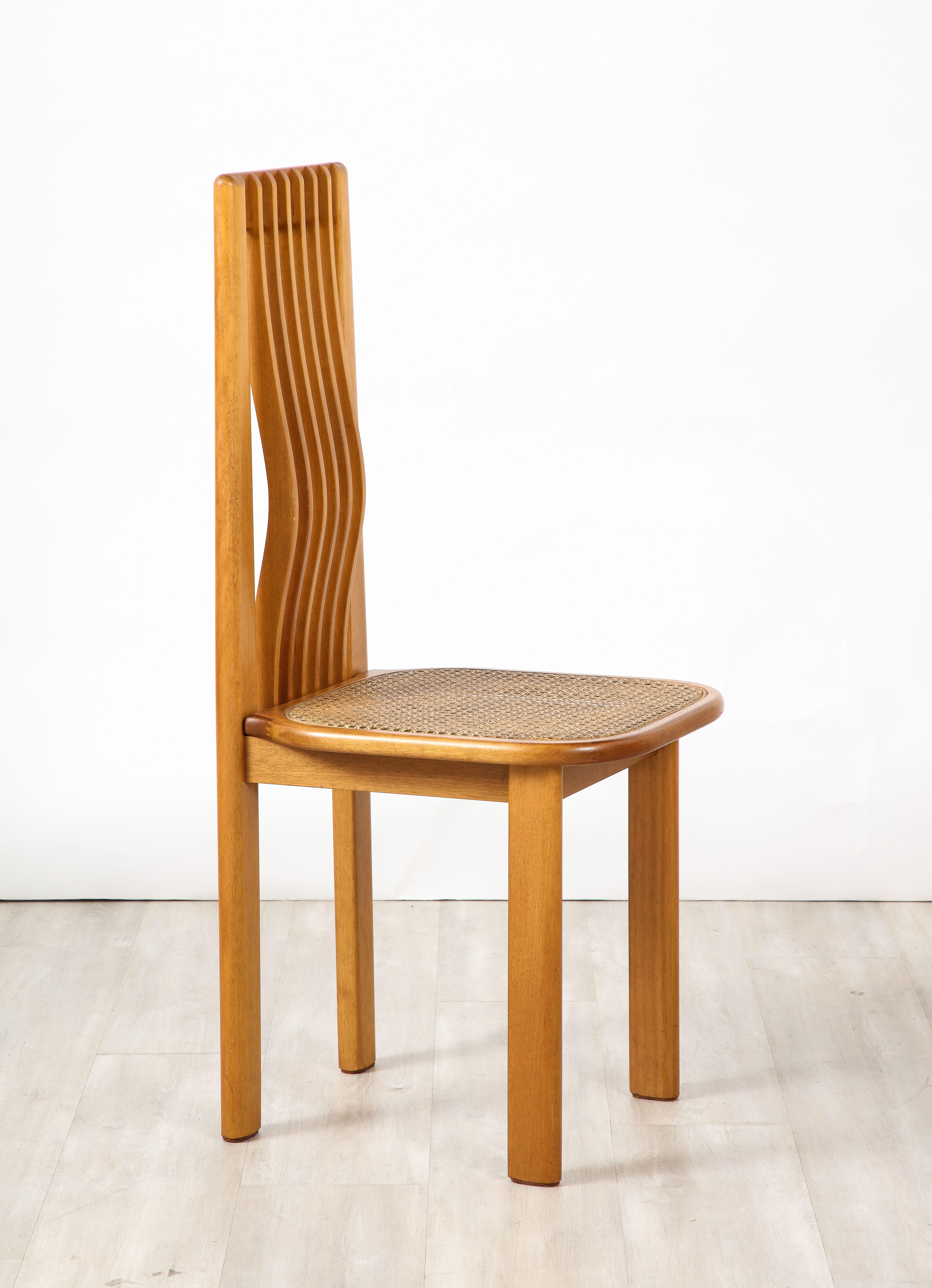 Italian 1970's Set of Six Maple and Cane Dining Chairs, Italy, circa 1970  For Sale 13
