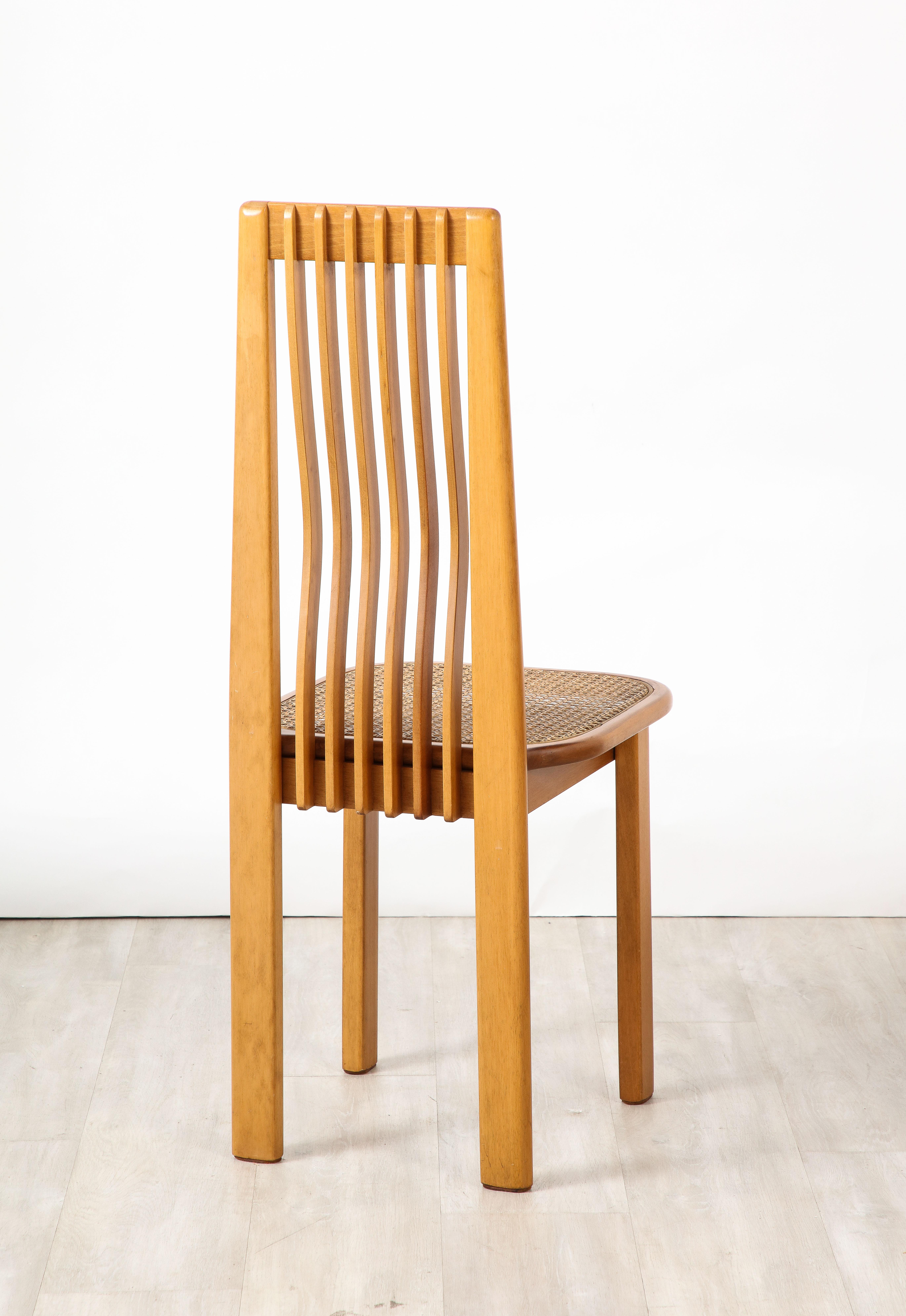 Italian 1970's Set of Six Maple and Cane Dining Chairs, Italy, circa 1970  For Sale 15