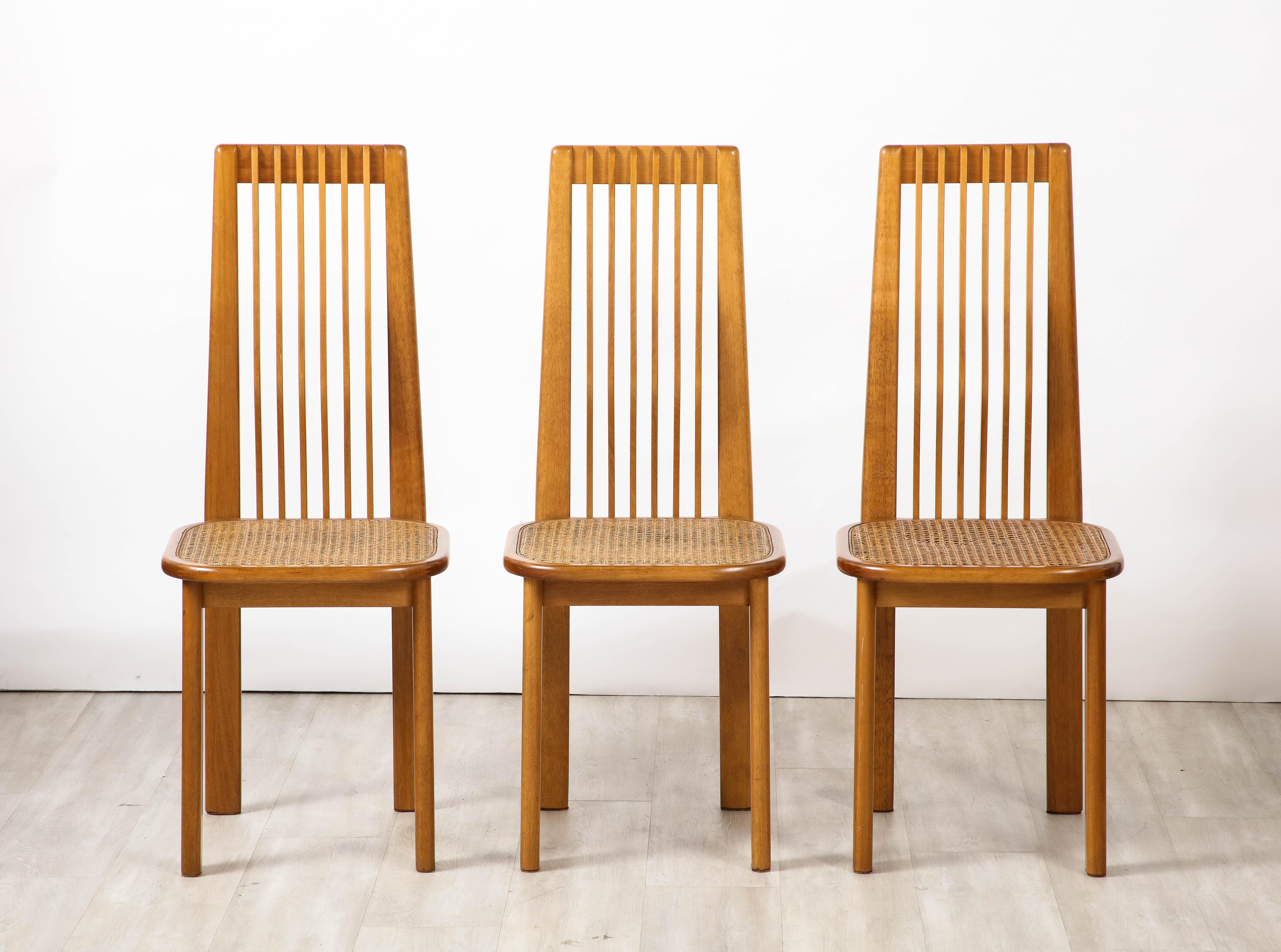 Italian 1970's Set of Six Maple and Cane Dining Chairs, Italy, circa 1970  For Sale 2