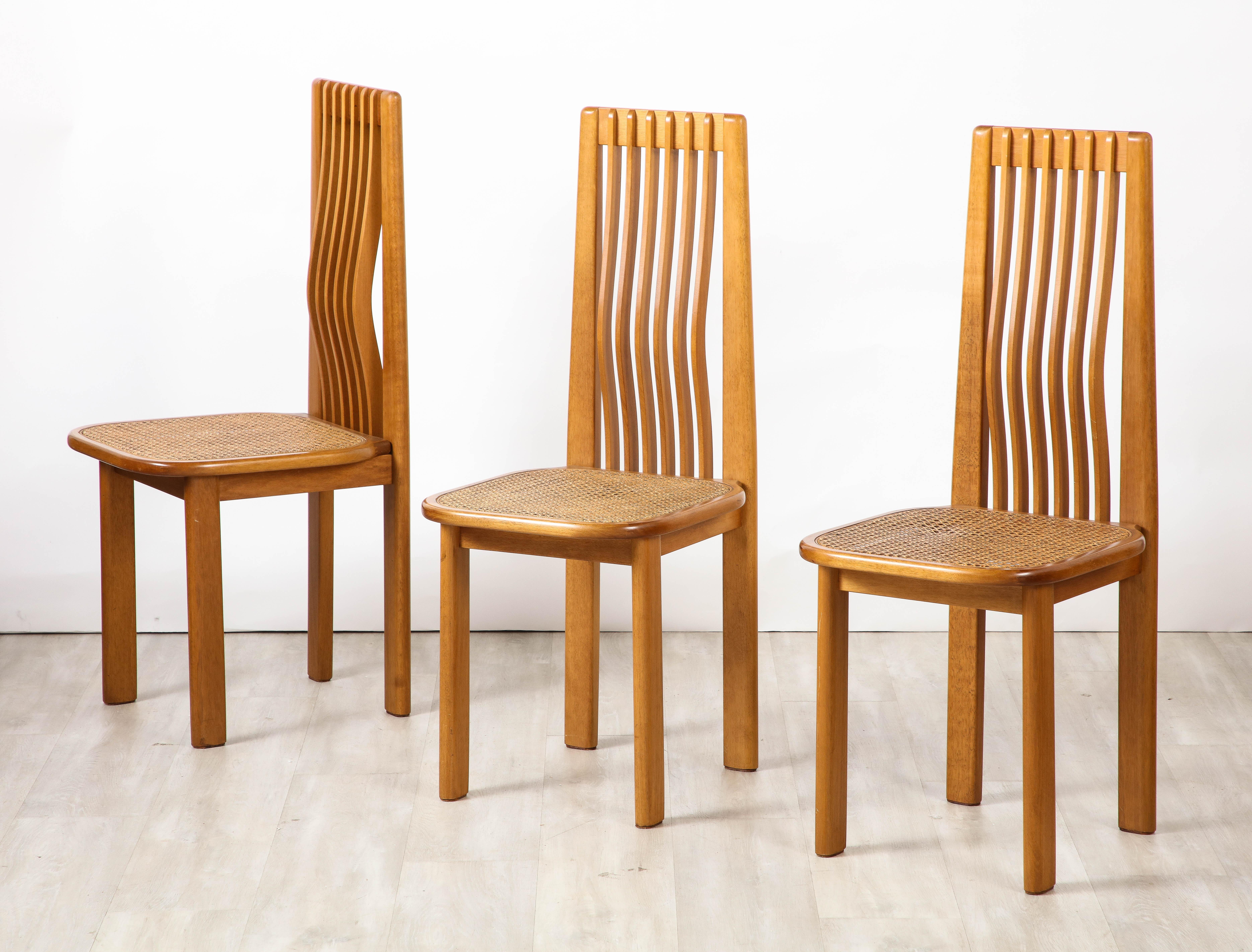 Italian 1970's Set of Six Maple and Cane Dining Chairs, Italy, circa 1970  For Sale 3