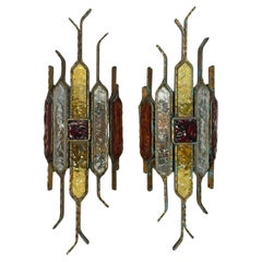 Italian 1970s Set of Two Hammered Glass Sconces, Poliarte Longobard, Italy