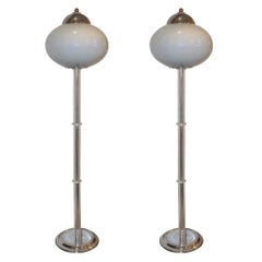 Italian 1970s Silver Leaf Crystal and Pearl Grey Murano Glass Nickel Floor Lamp
