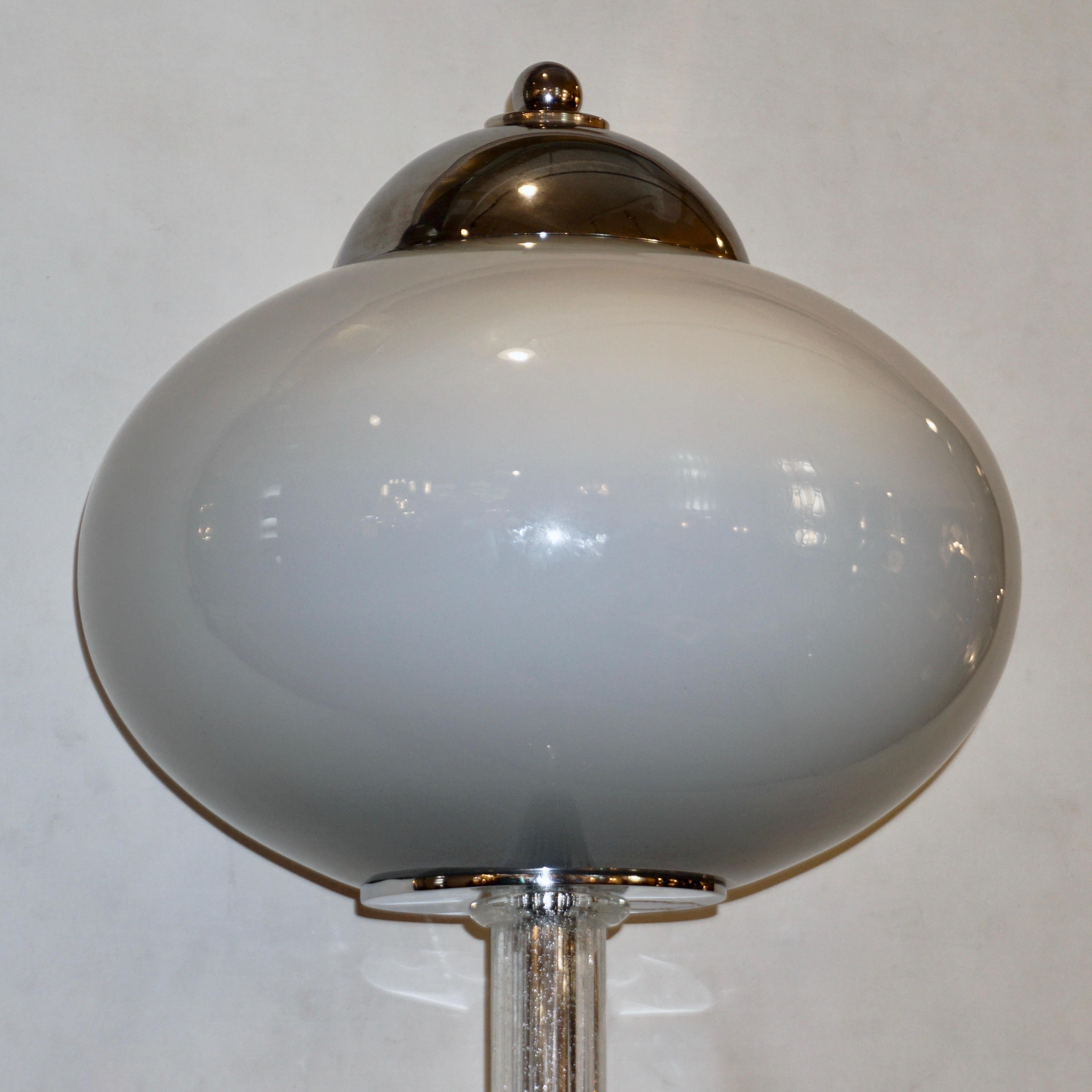 Italian 1970s Silver Leaf Crystal and Pearl Grey Murano Glass Nickel Floor Lamp 5