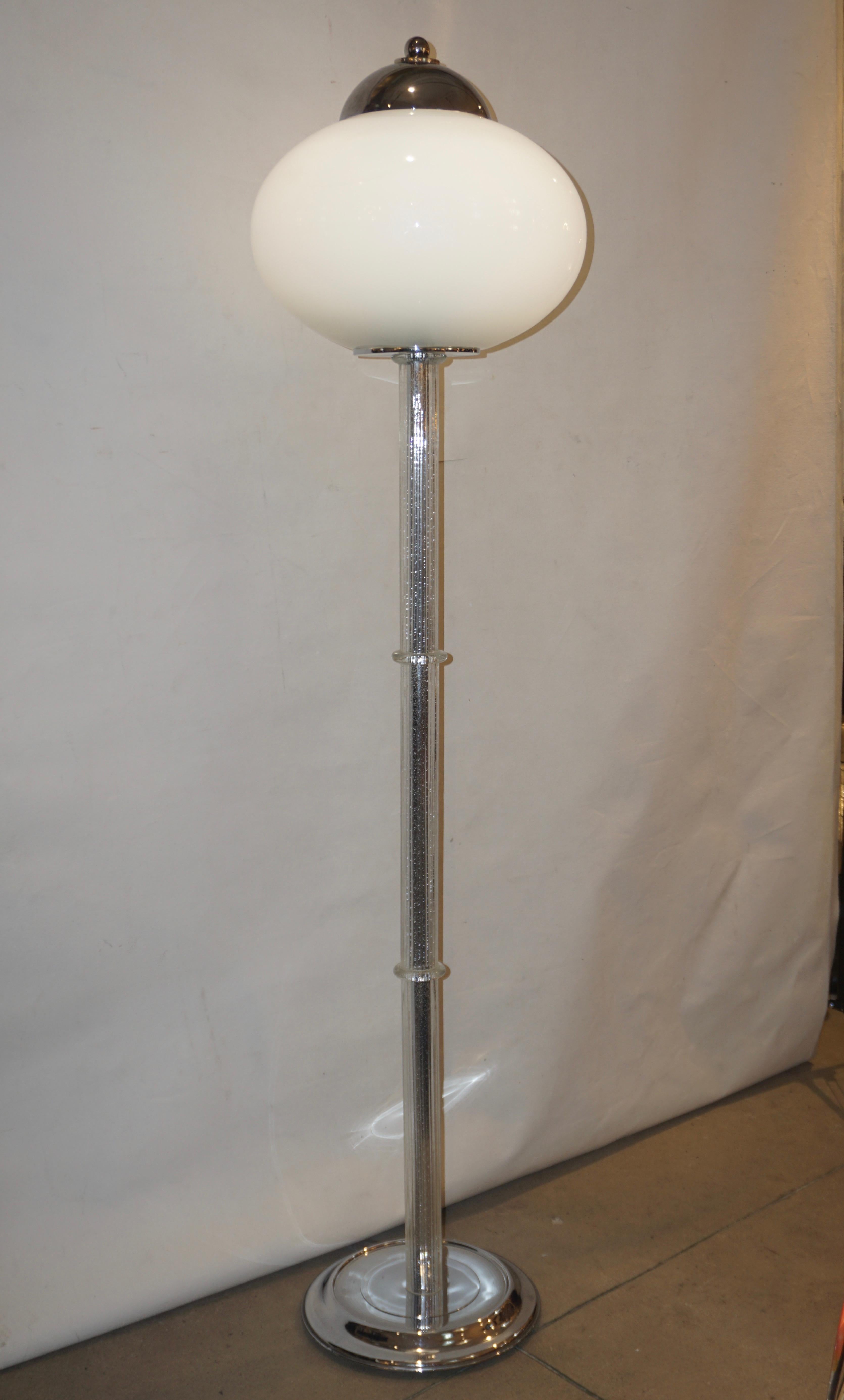 Italian 1970s Silver Leaf Crystal and Pearl Grey Murano Glass Nickel Floor Lamp 6