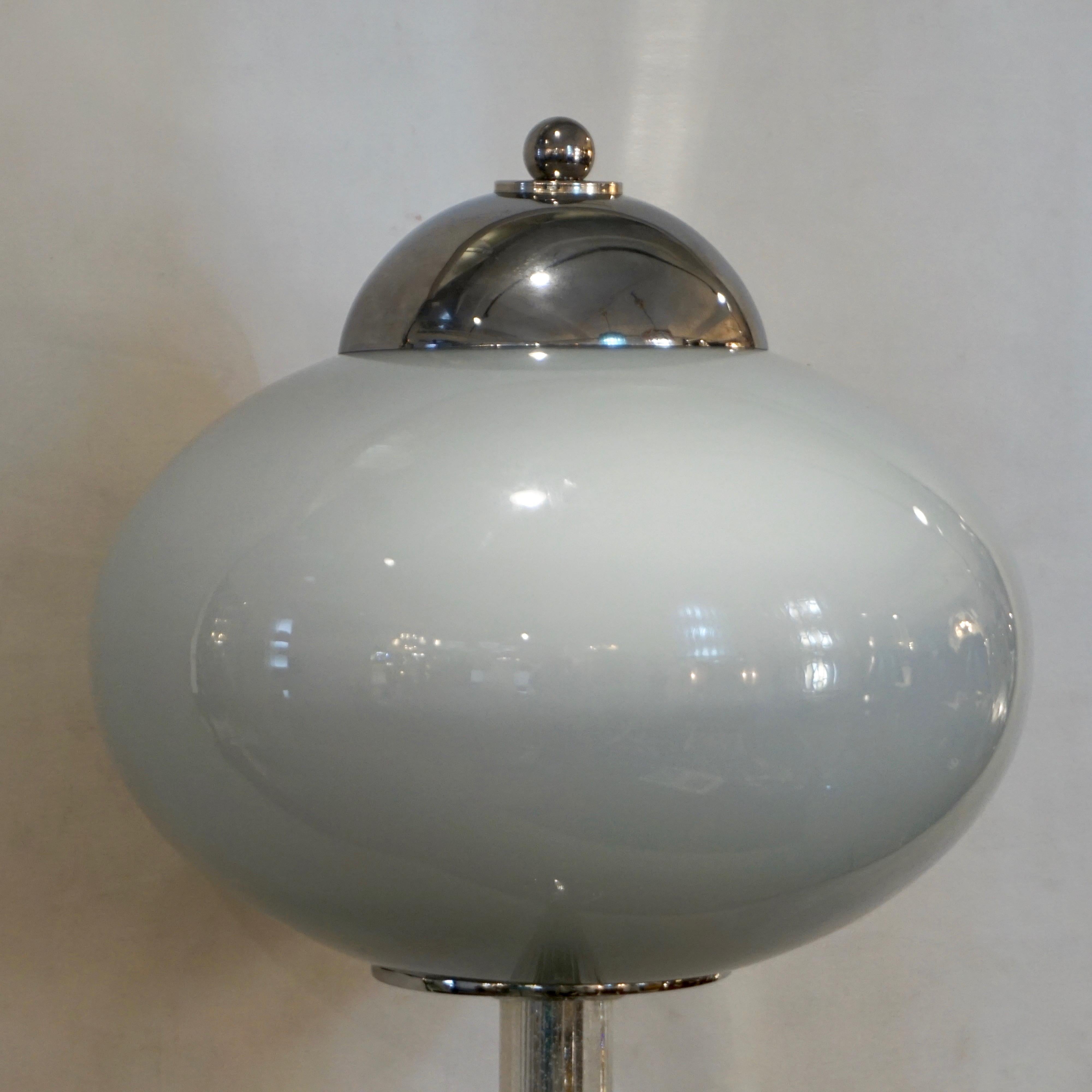 Italian 1970s Silver Leaf Crystal and Pearl Grey Murano Glass Nickel Floor Lamp 7