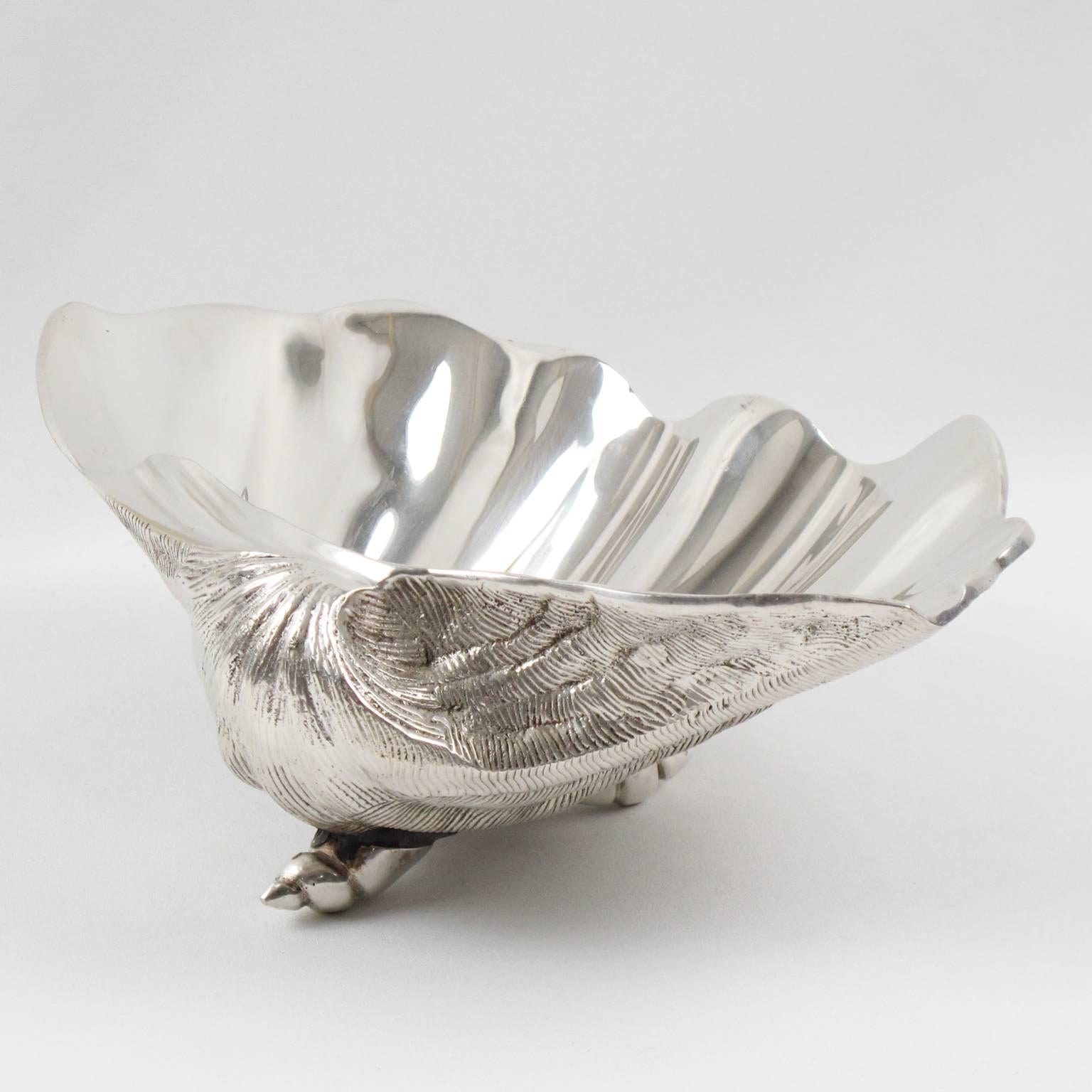 Late 20th Century Italian 1970s Silver Plate Large Clam Shell Bowl Catchall