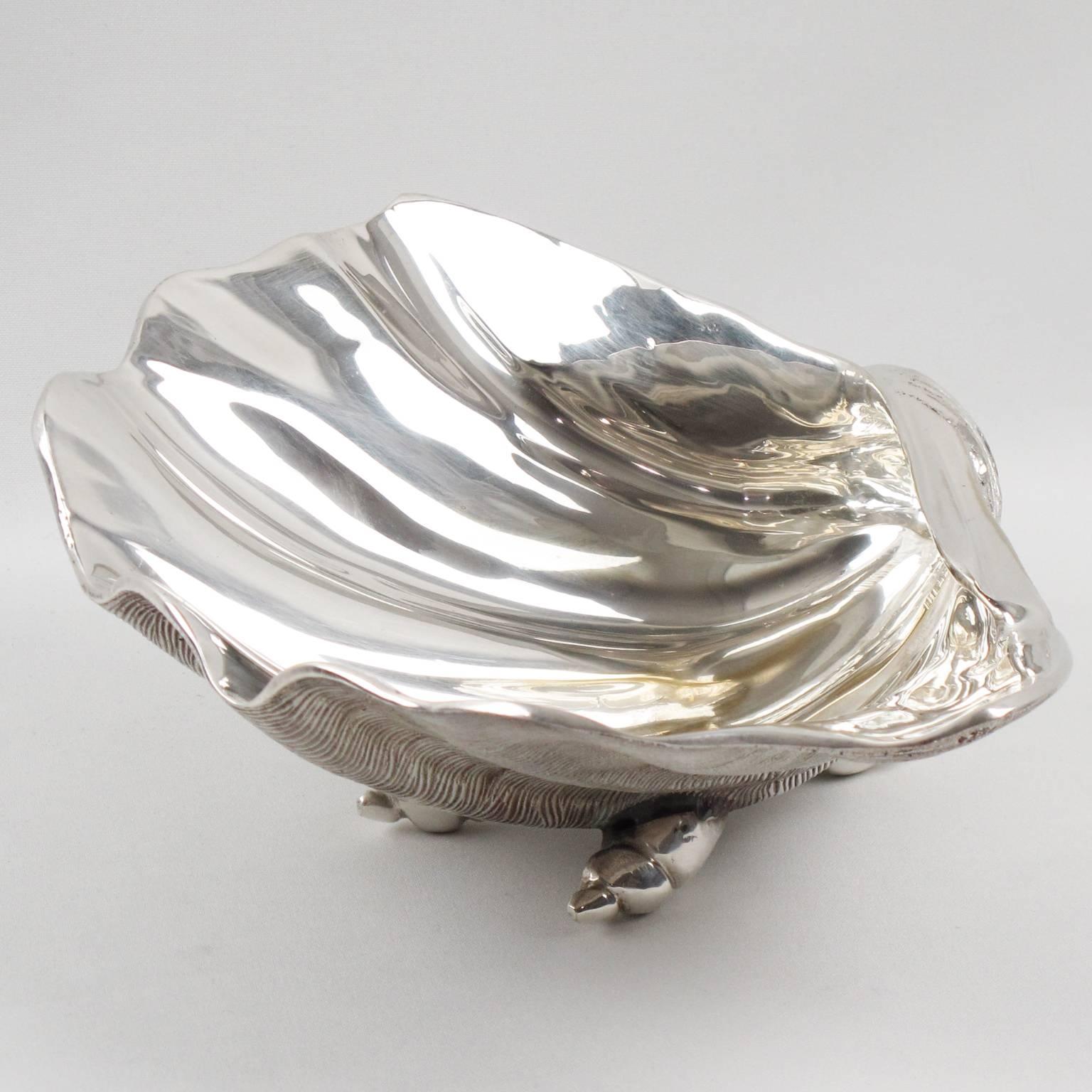 Italian 1970s Silver Plate Large Clam Shell Bowl Catchall 1