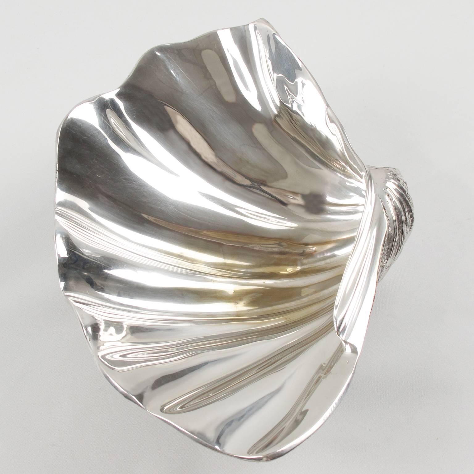 Italian 1970s Silver Plate Large Clam Shell Bowl Catchall 2
