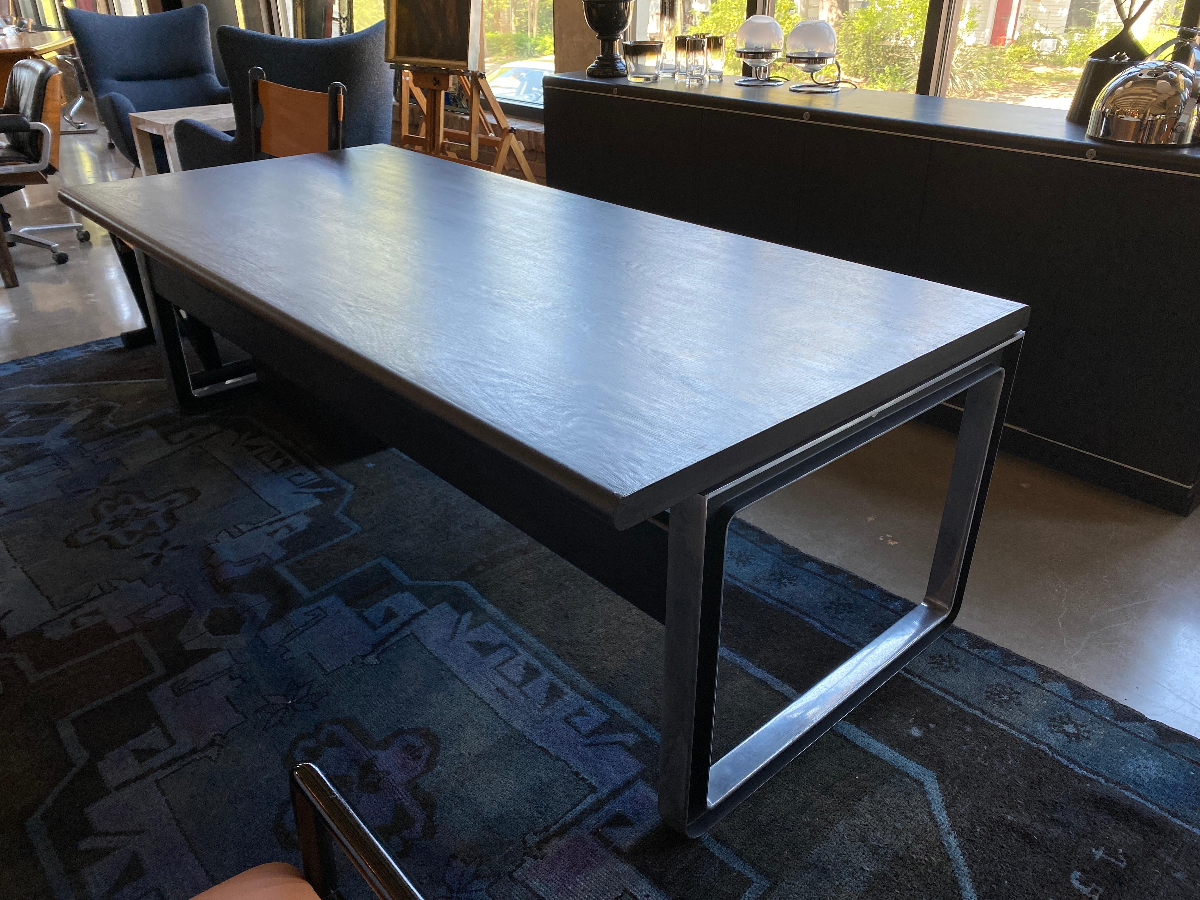 Ebonized Italian 1970s Tecno / Borsani Desk, with Rolling under Cabinet and Credenza