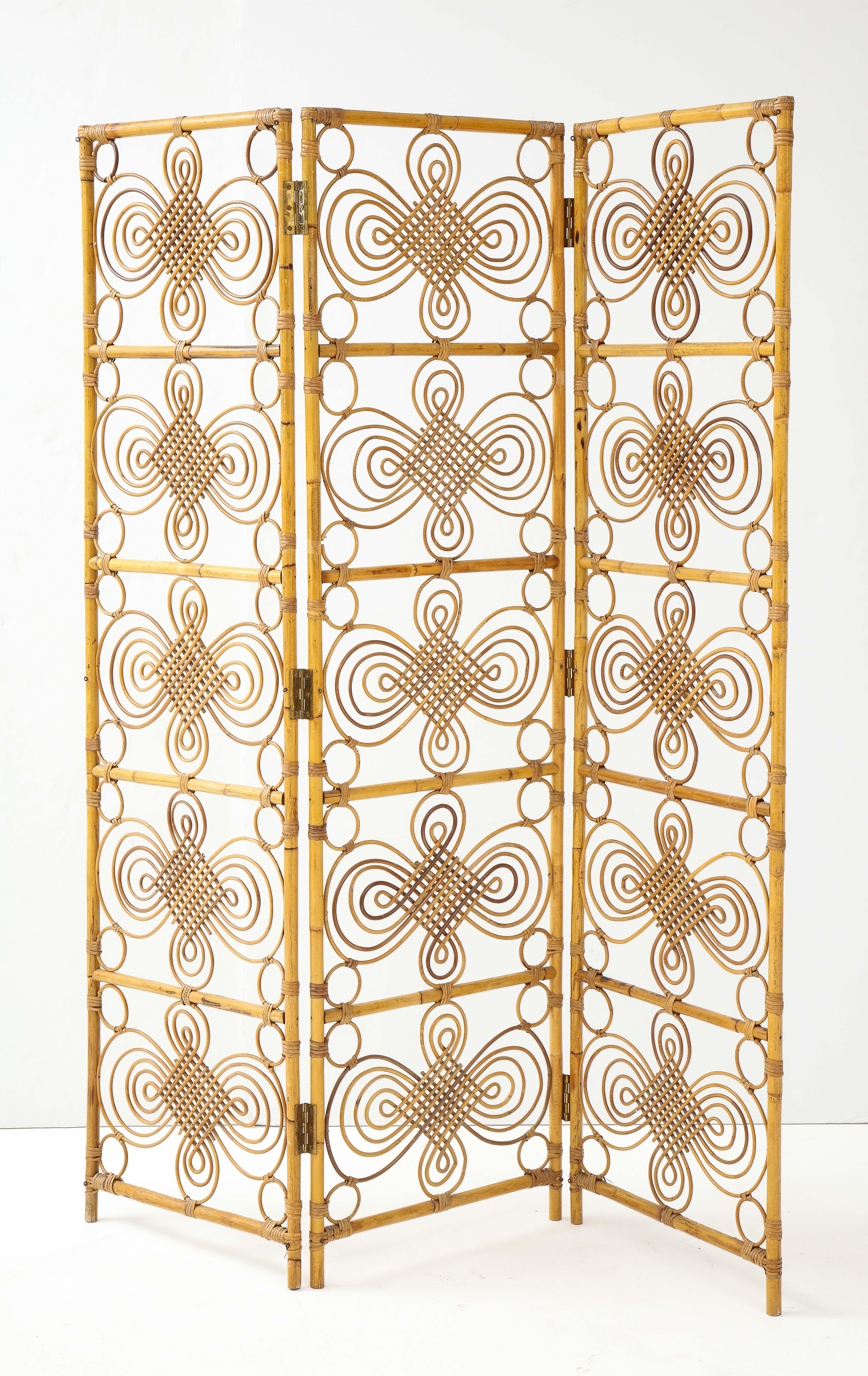 Italian 1970's Three Panel Bamboo Decorative Screen For Sale 7