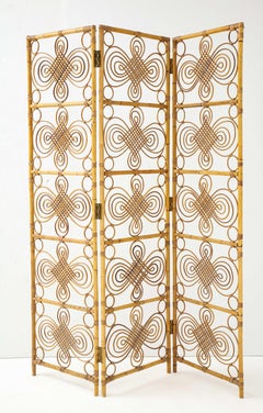 Italian 1970's Three Panel Bamboo Decorative Screen