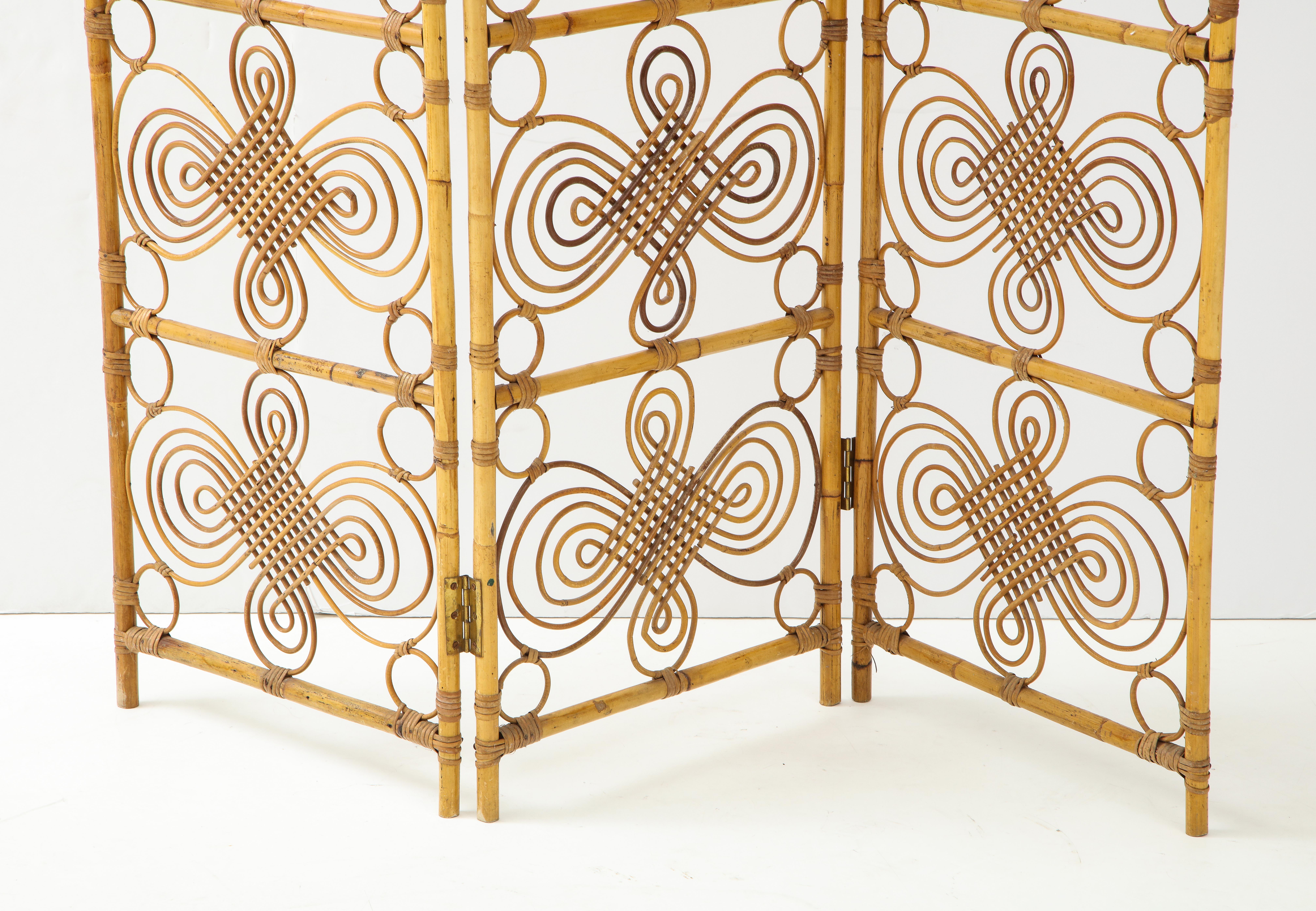 Mid-Century Modern Italian 1970's Three Panel Bamboo Decorative Screen For Sale