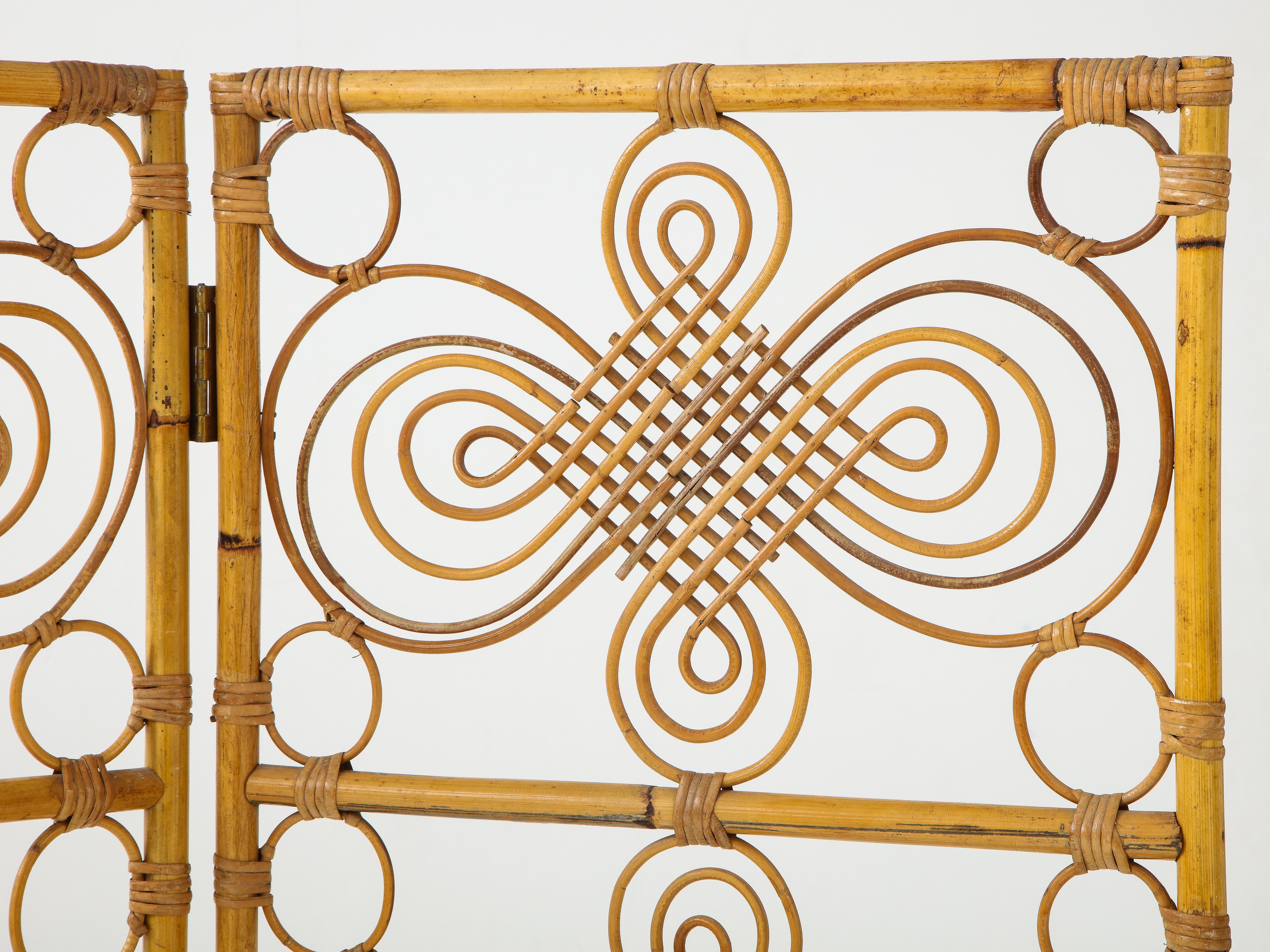 Italian 1970's Three Panel Bamboo Decorative Screen For Sale 2