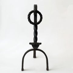 Italian 1970s "Torchon" Ring Wrought Iron Andirons