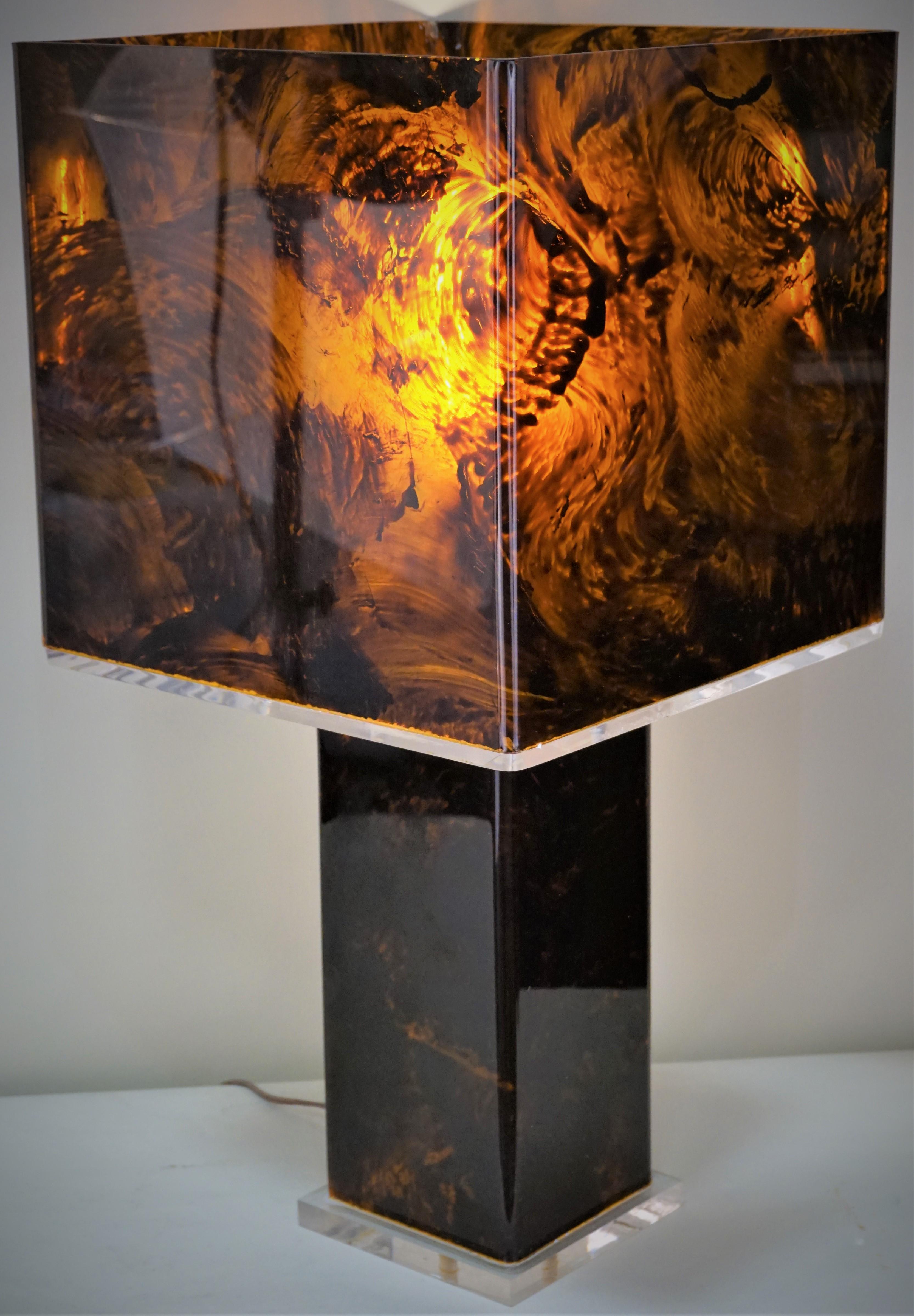 Italian 1970s Tortoise Shell Table Lamp in Style of Willy Rizzo 4