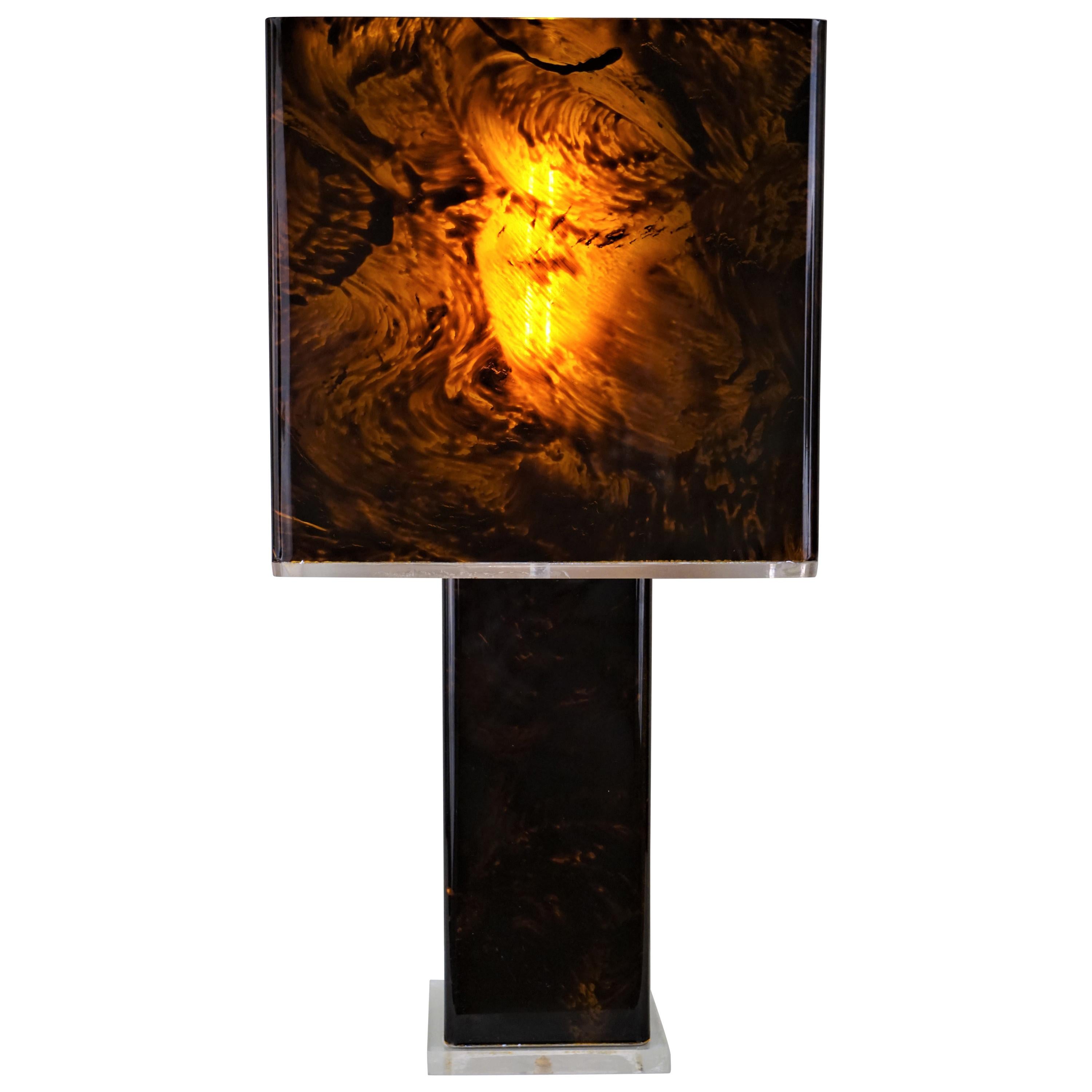 Italian 1970s Tortoise Shell Table Lamp in Style of Willy Rizzo
