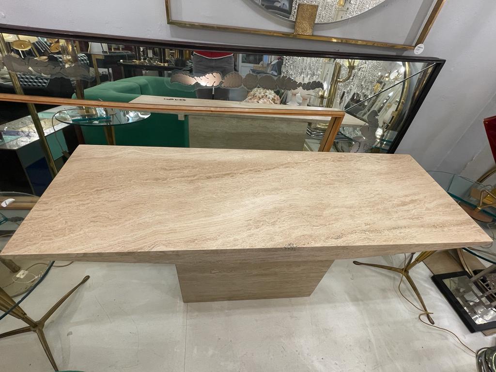 Carved Italian 1970s Travertine Console Table For Sale
