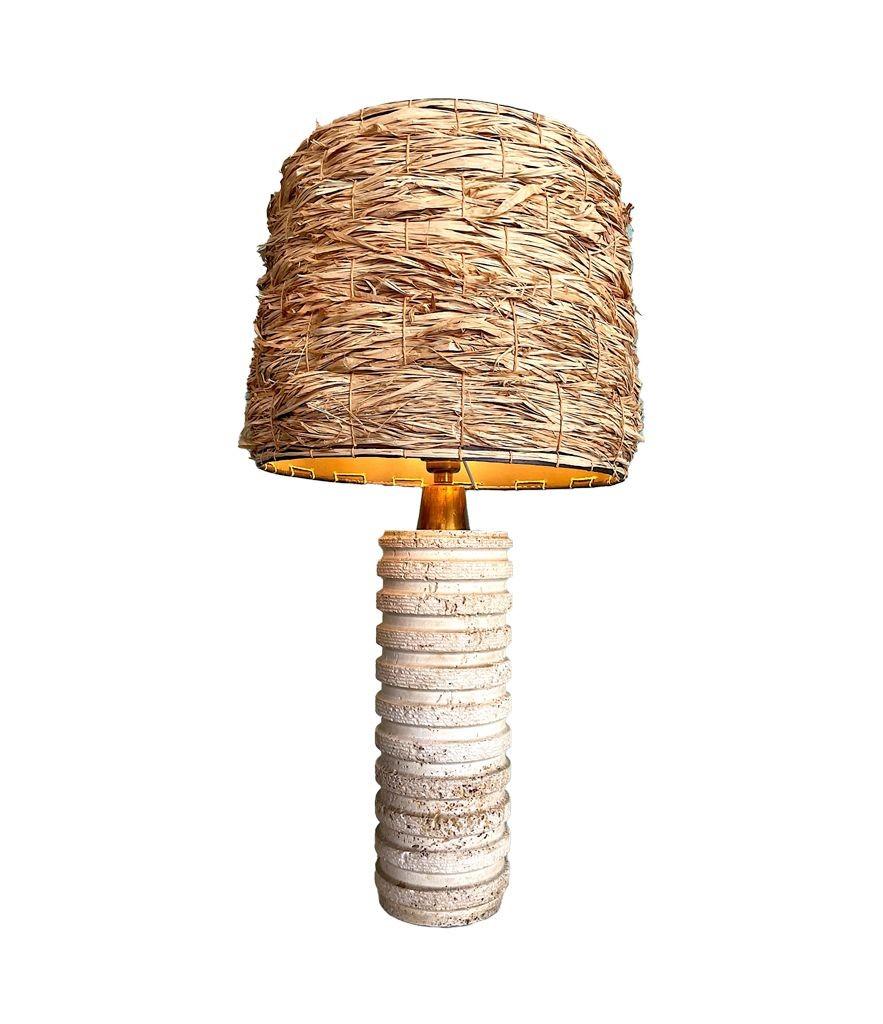 Lampe italienne en travertin des années 1970 par Fratelli Mannelli avec accessoires en laiton en vente 1