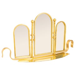 Italian 1970s triple brass dressing- table mirror signed Bazzoni Design