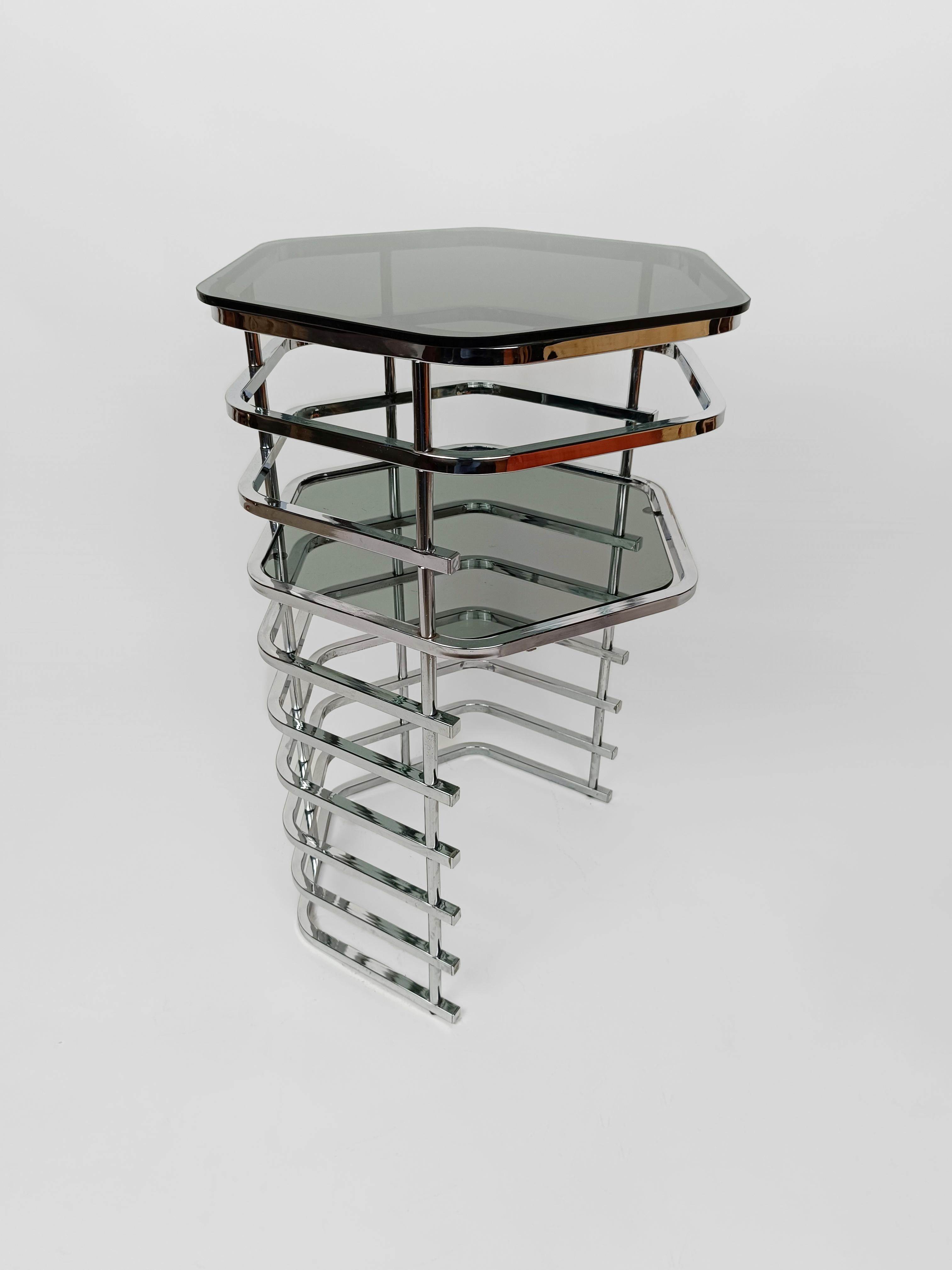 Italian 1970s Vanity Table & Seat made in chrome and smoked glass For Sale 12