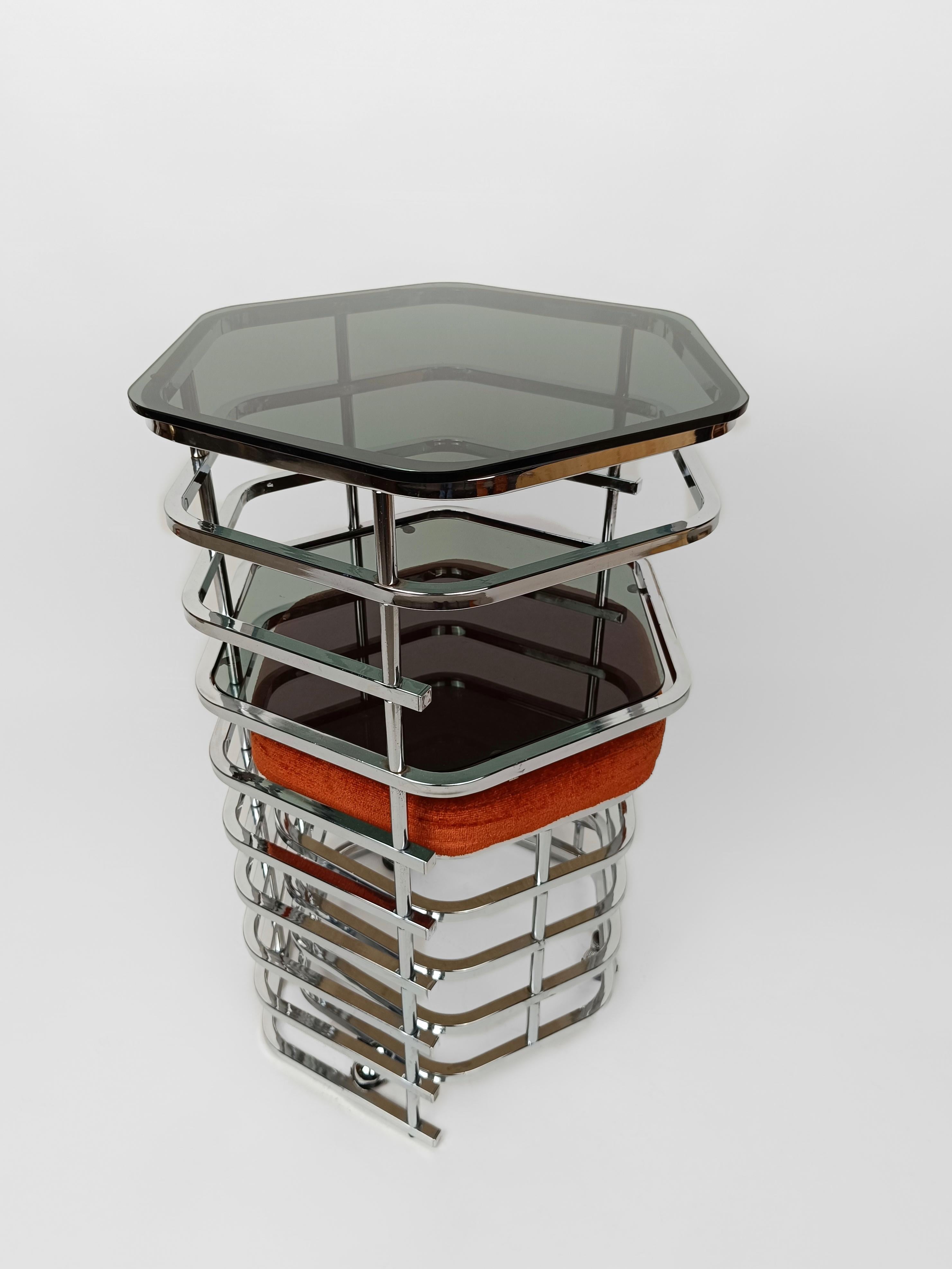 Italian 1970s Vanity Table & Seat made in chrome and smoked glass For Sale 1
