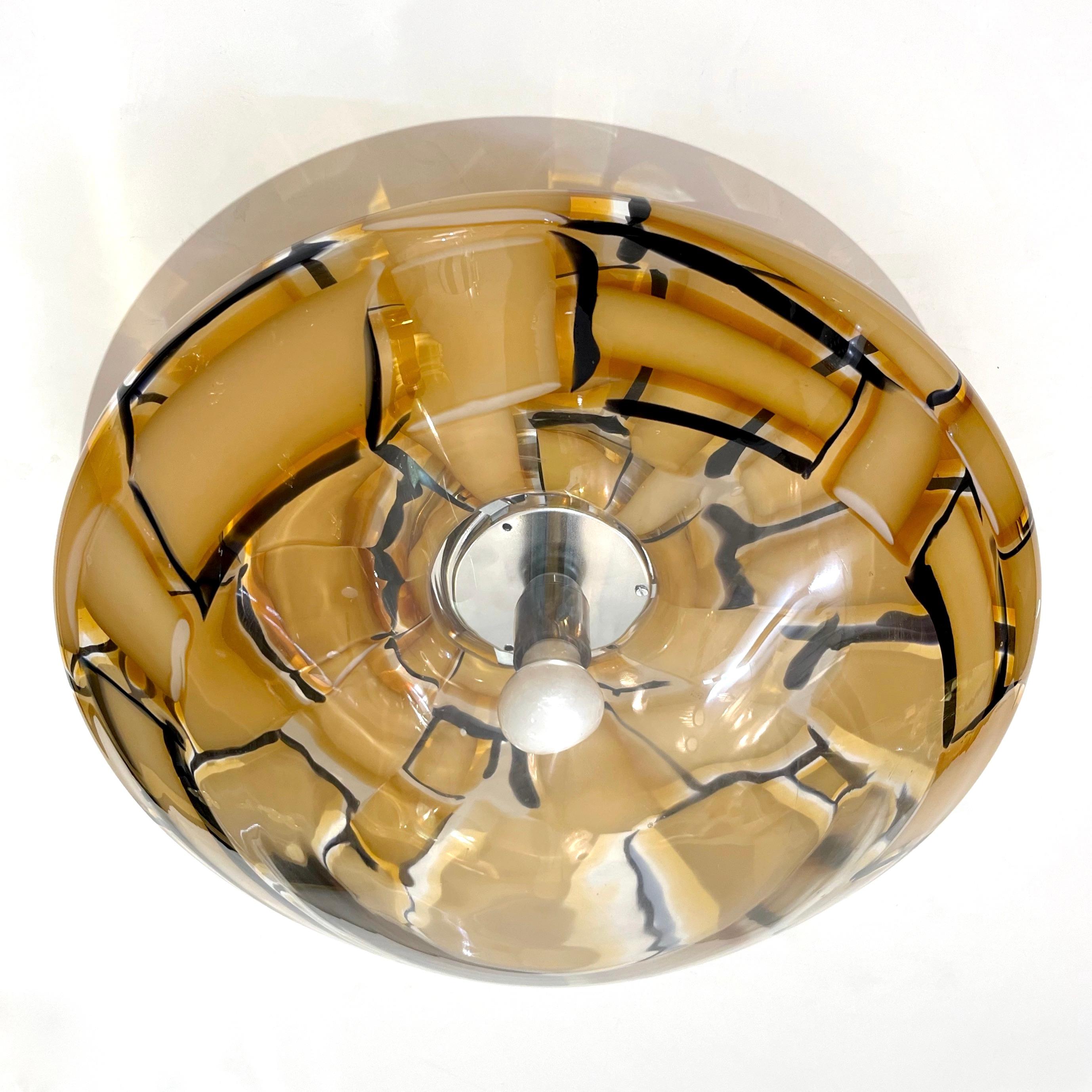 Hand-Crafted Italian 1970s Vintage Barovier Caramel Black Murano Glass Ceiling Light/Sconce