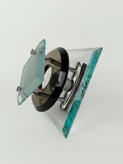 Italian 1970s Wall Lights Sconces in Chromed Metal and Colored and Beveled Glass