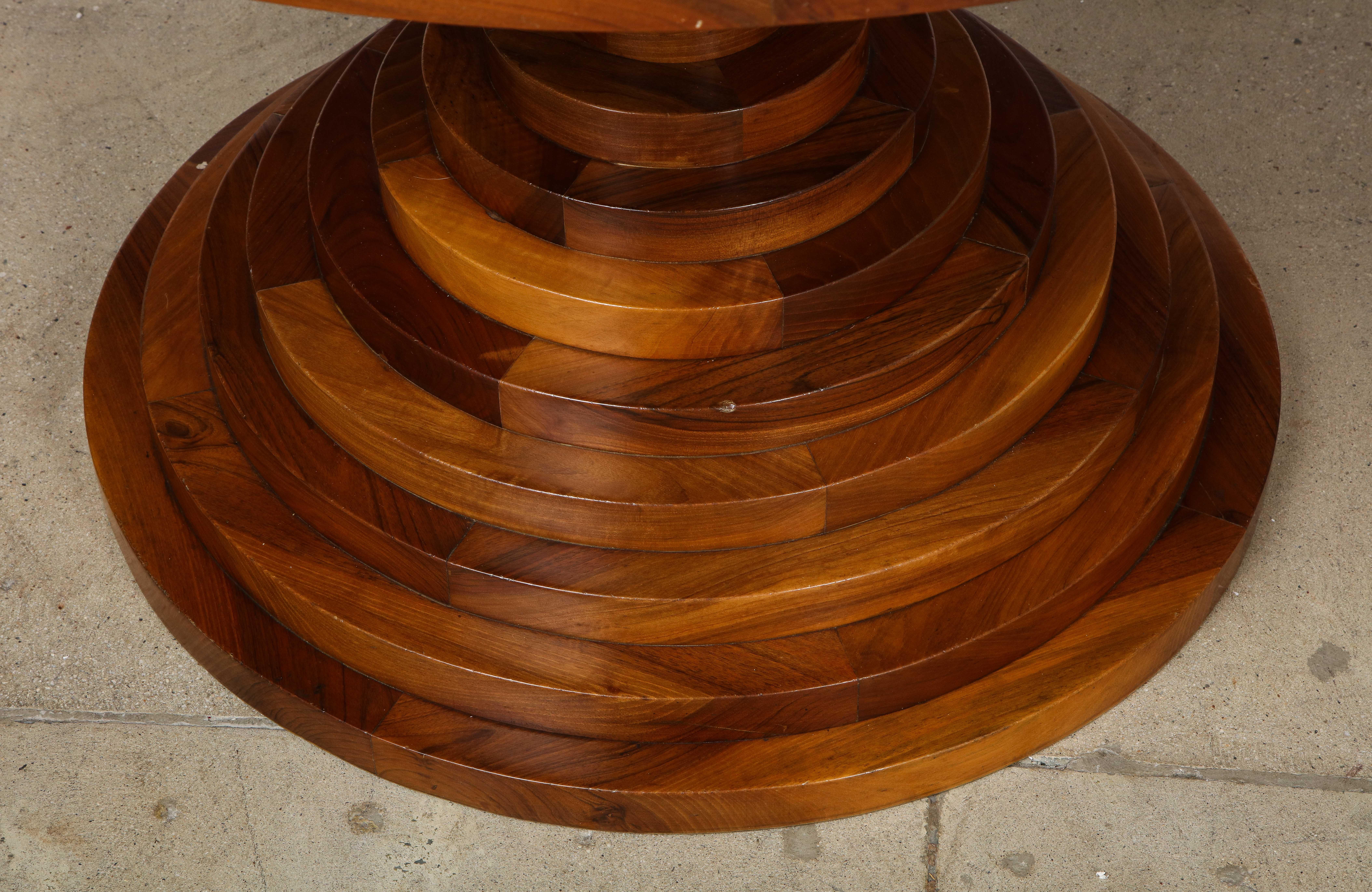Late 20th Century Italian 1970's Walnut Circular Dining Table with Marble Top