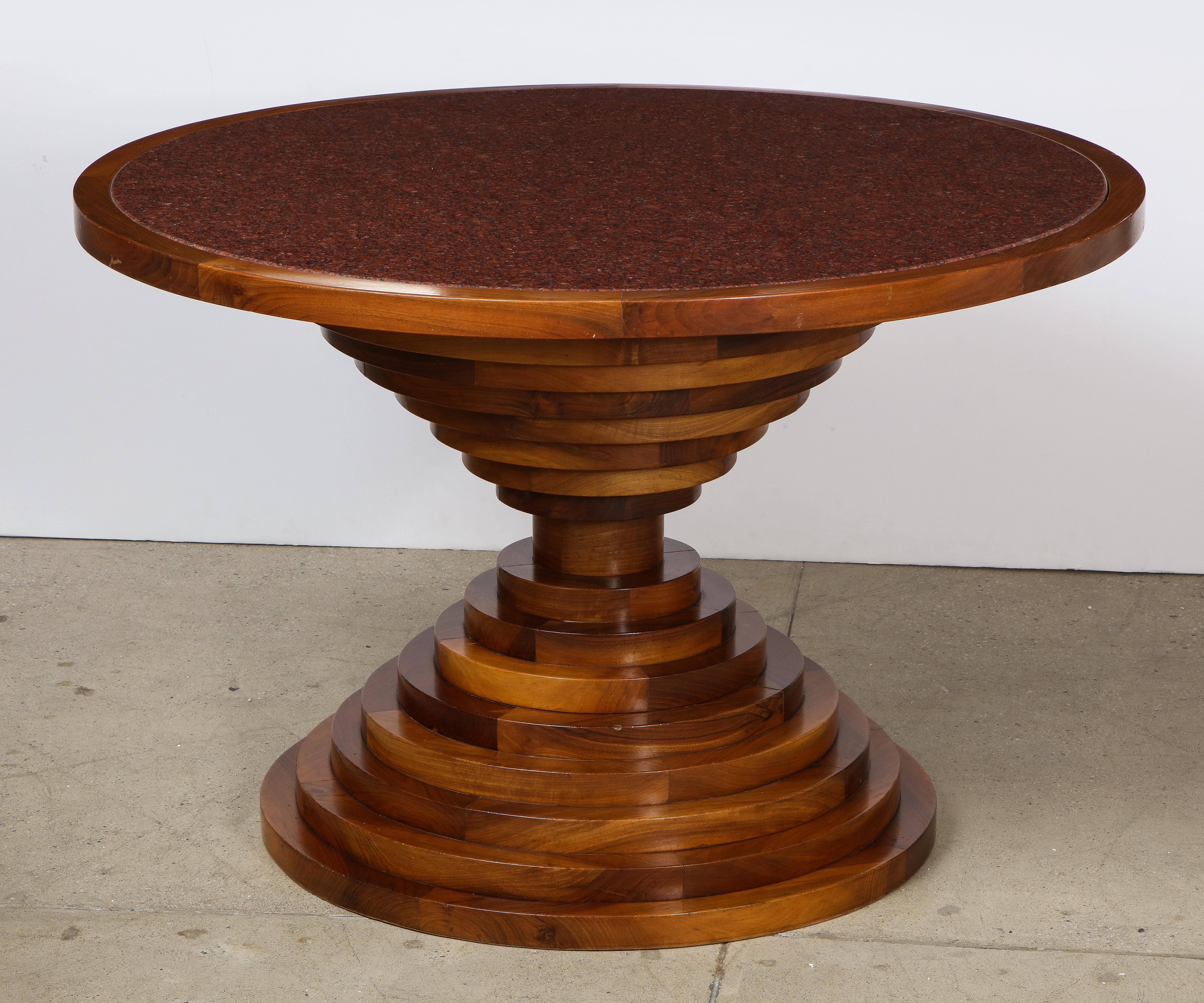 Italian 1970's Walnut Circular Dining Table with Marble Top 3