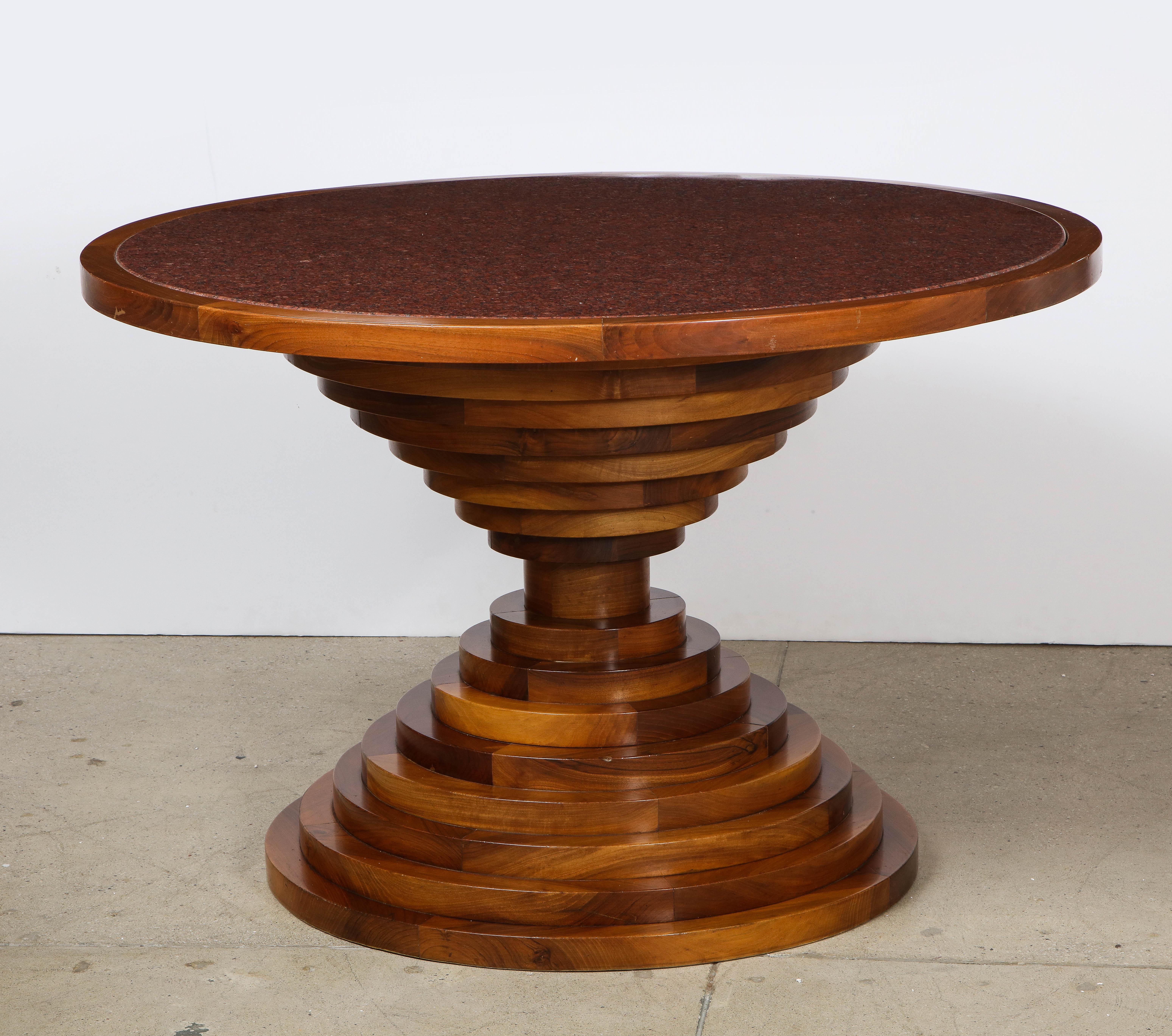 Italian 1970's Walnut Circular Dining Table with Marble Top 4