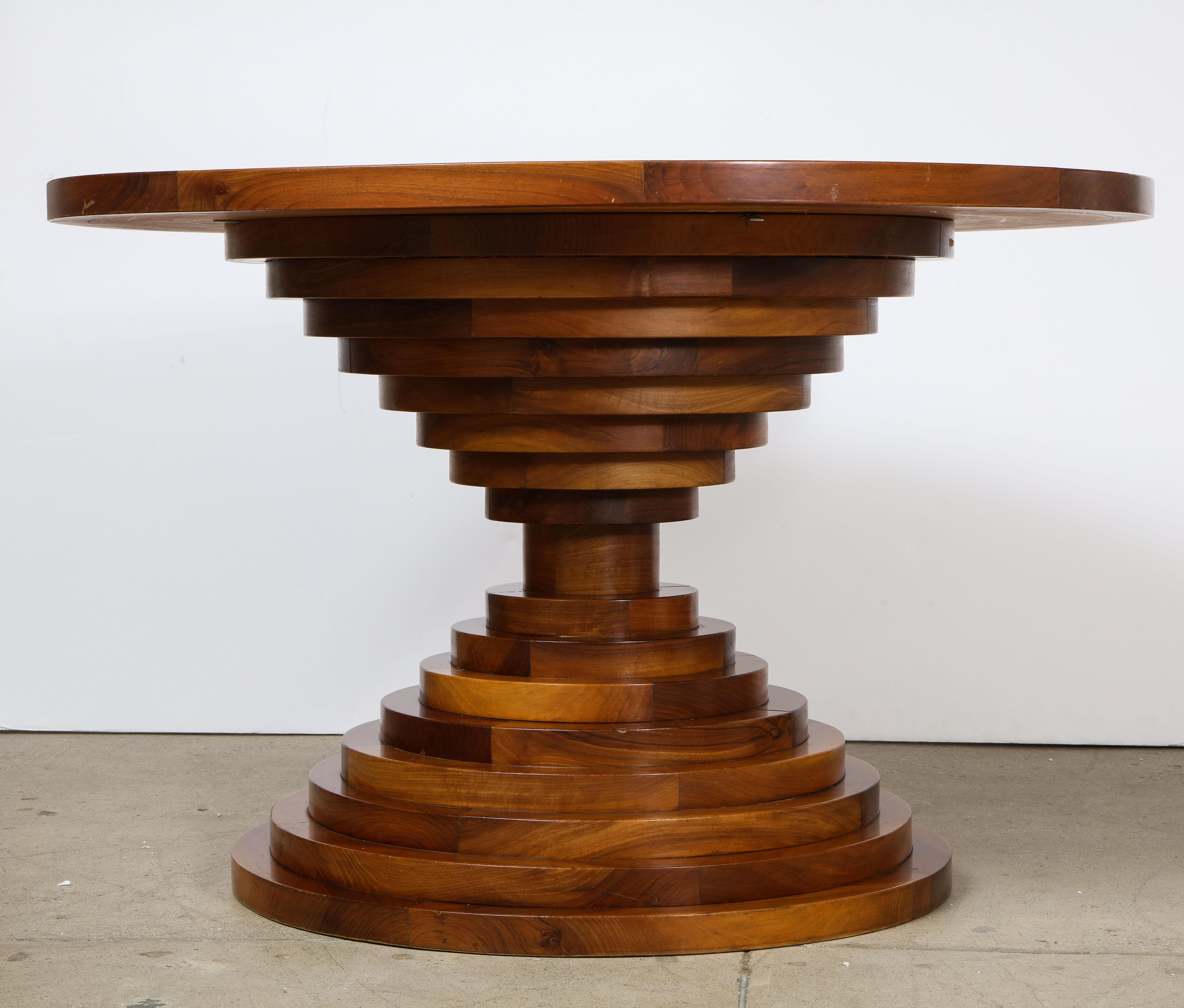 Italian 1970's Walnut Circular Dining Table with Marble Top 5