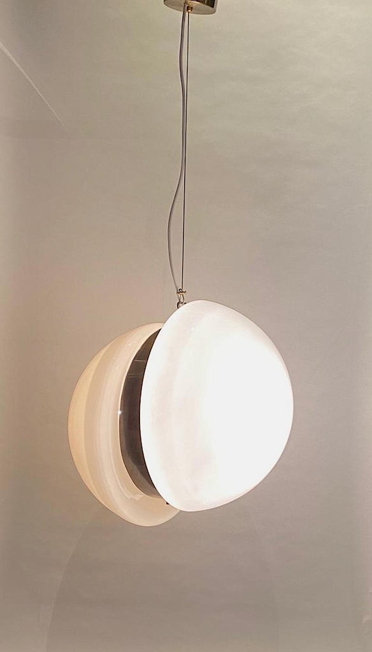 Italian 1970s White and Beige Blown Glass Dome Pendant Light at 1stDibs
