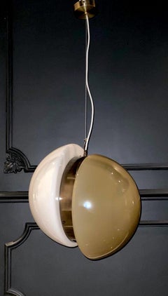 Italian 1970s White and Beige Blown Glass Dome Pendant Light