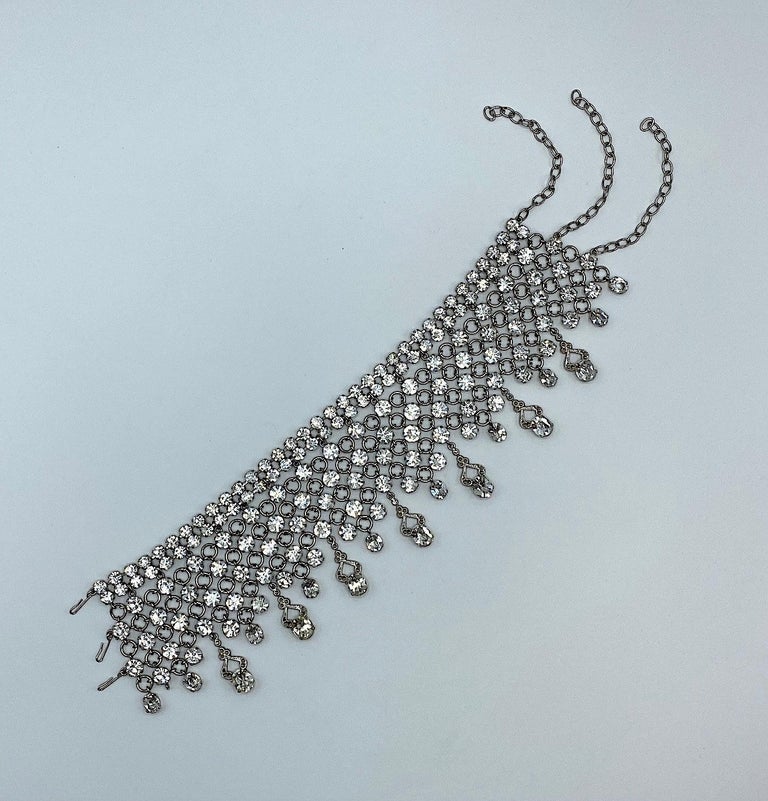 Italian 1970s Wide Rhinestone Dog Collar / Choker Necklace by Bozart at
