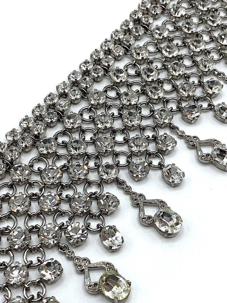 Italian 1970s Wide Rhinestone Dog Collar / Choker Necklace by Bozart at