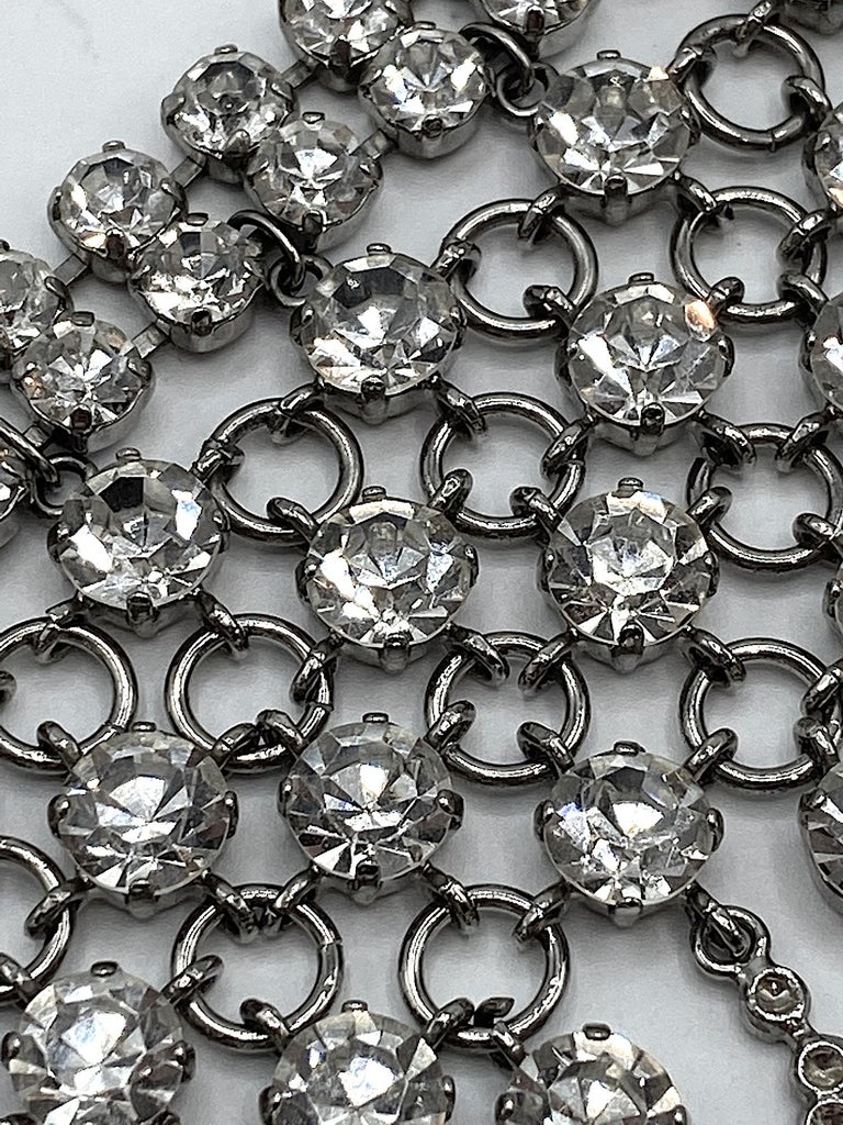 Italian 1970s Wide Rhinestone Dog Collar / Choker Necklace by Bozart at