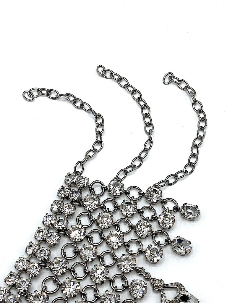 Italian 1970s Wide Rhinestone Dog Collar / Choker Necklace by Bozart at