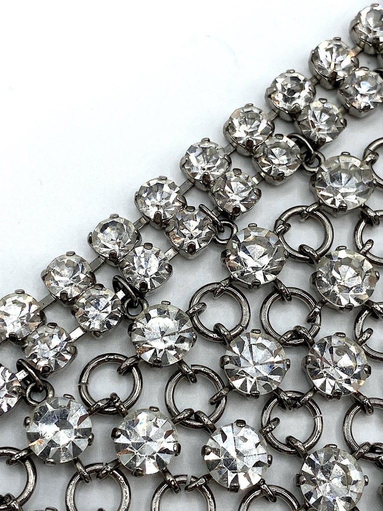 Italian 1970s Wide Rhinestone Dog Collar / Choker Necklace by Bozart at