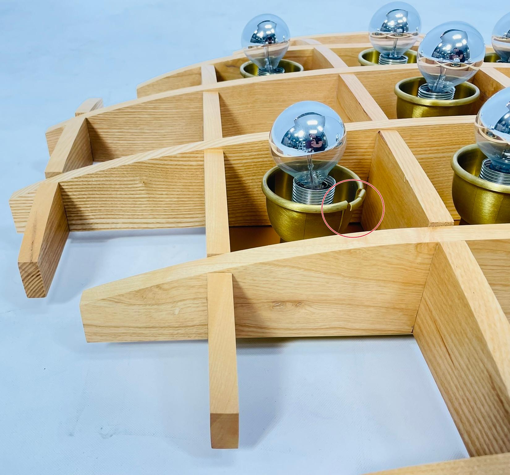 Lampada da soffitto/parete a reticolo in legno italiana degli anni '70, attrib. Angelo Brotto per Esperia in vendita 5