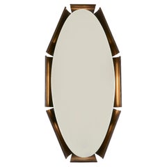 Italian 1970's wooden backlit wall mirror