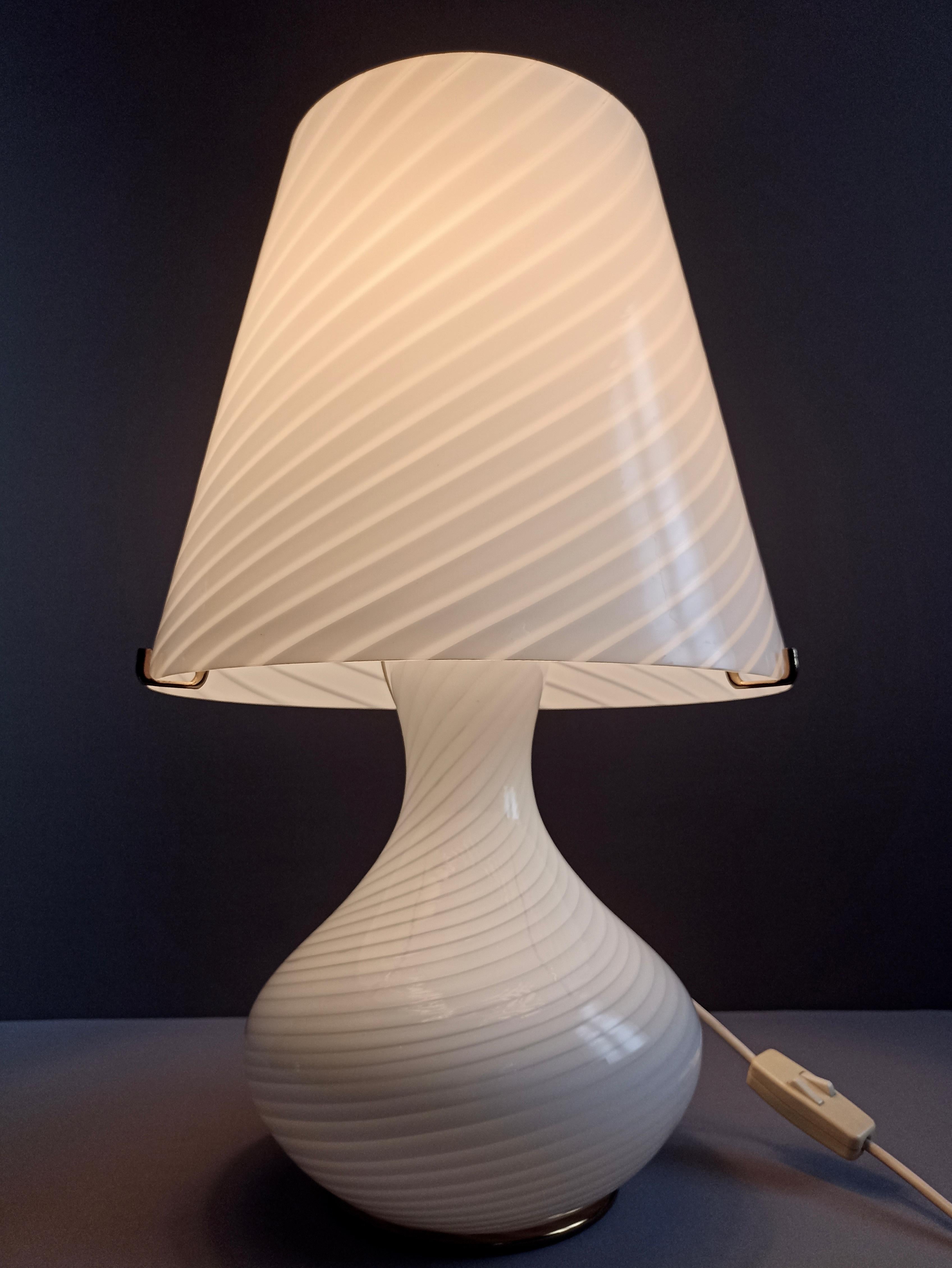 Italian Murano 1970s Mushroom Swirled Art Glass XL Size Four-Light Table Lamp For Sale