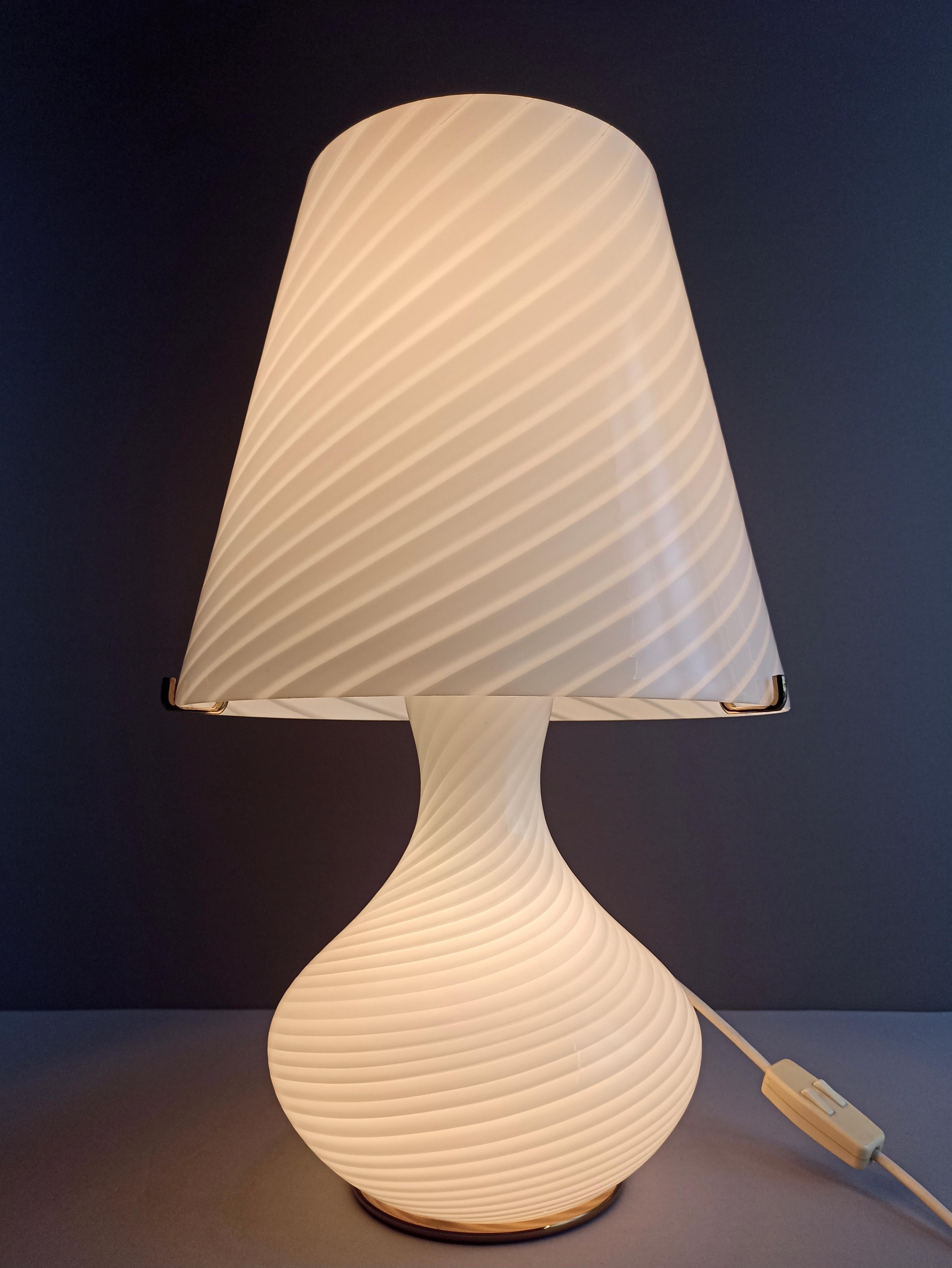 Hand-Crafted Murano 1970s Mushroom Swirled Art Glass XL Size Four-Light Table Lamp For Sale