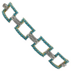 Italian 1970s Yellow and White Gold, Turquoise and Diamonds Bracelet
