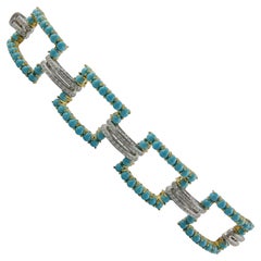 Italian 1970s Yellow and White Gold, Turquoise and Diamonds Bracelet Italian 1970s Yellow and White Gold, Turquoise and Diamonds Bracelet