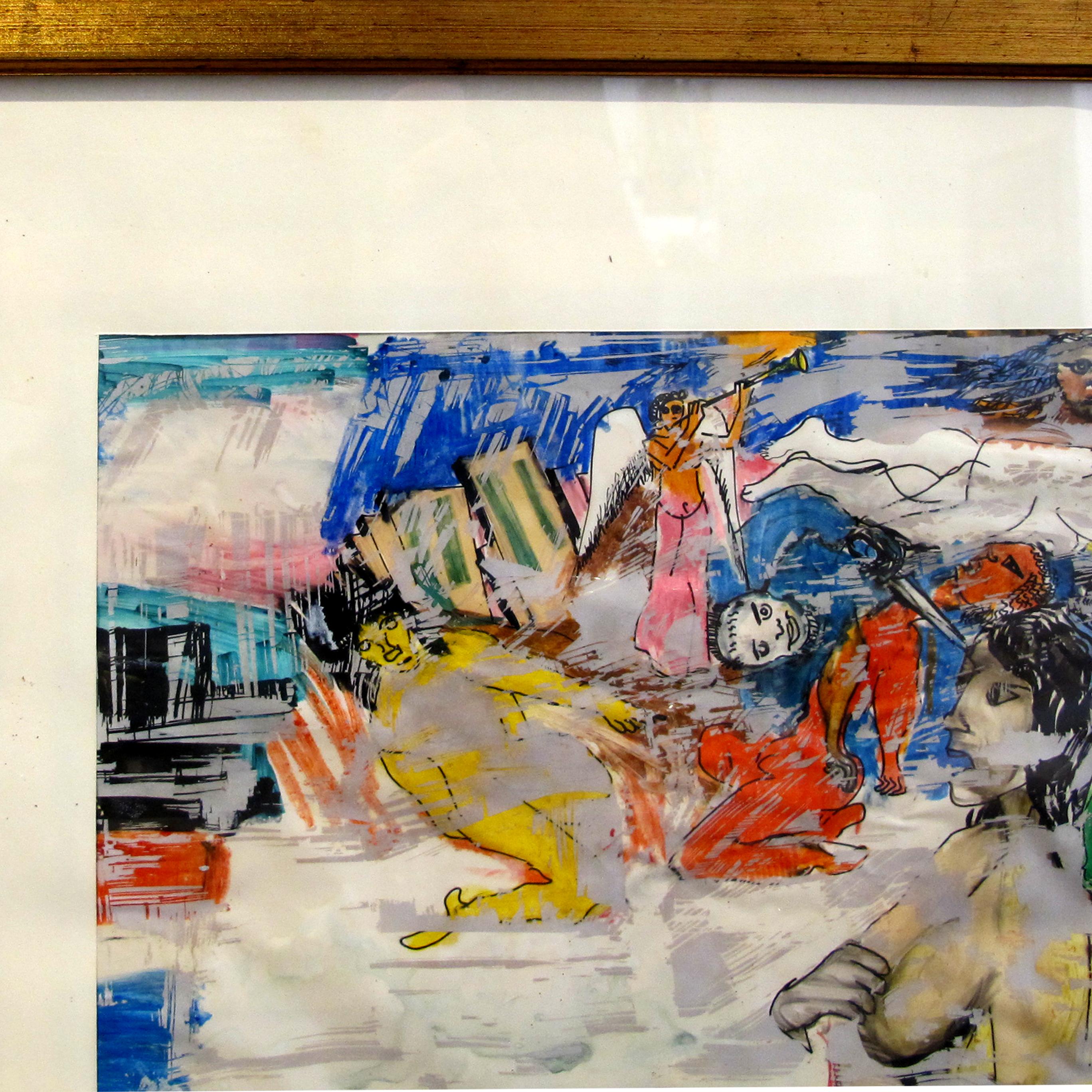 Ensemble de deux aquarelles colorées italiennes de Valerio Mazzanti, 1977 en vente 2
