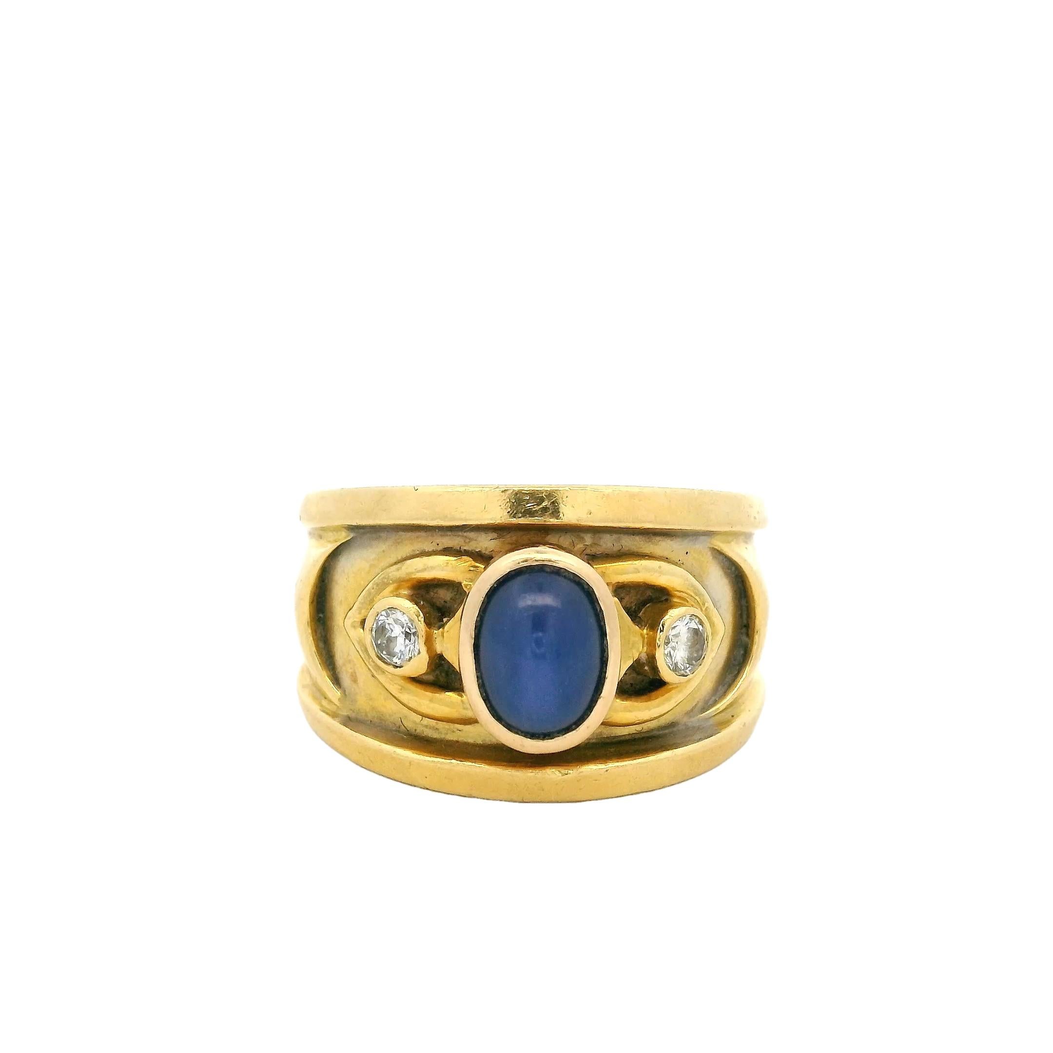 Bague italienne 1980 18K étoile étrusque saphir et diamant en vente 1