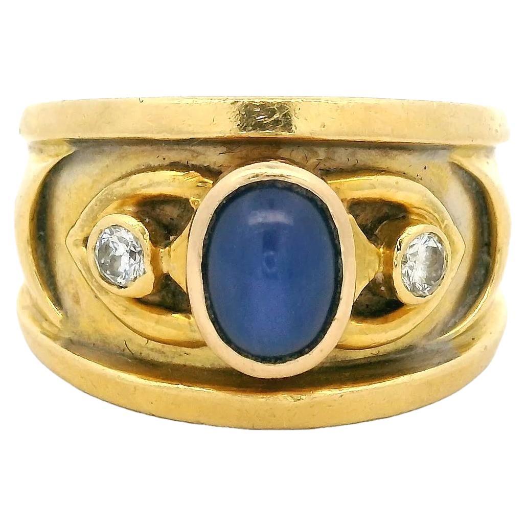 Italienischer 1980 18K Etruscan Star Sapphire & Diamant Ring